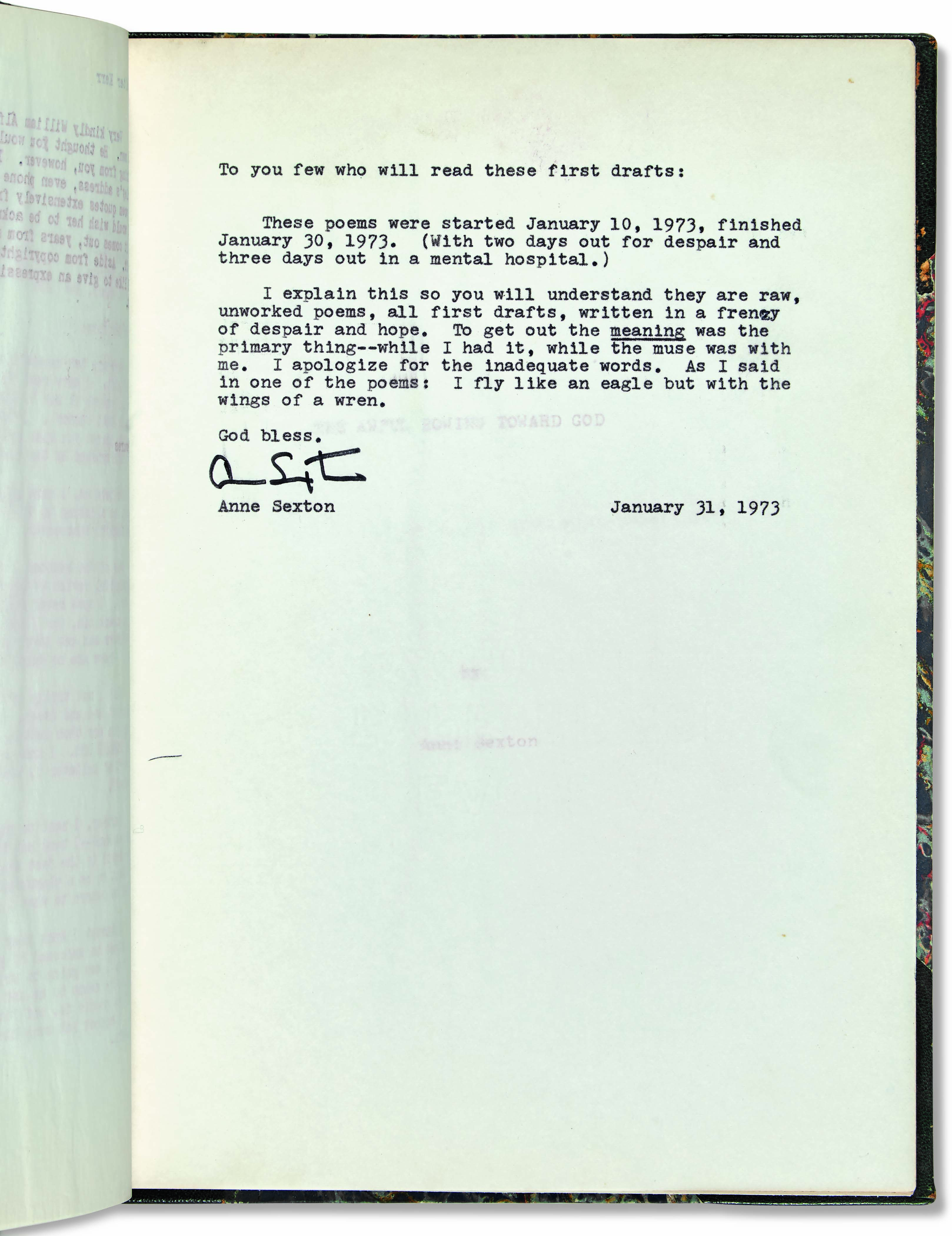 Sexton Anne 1928 1974 Two Typed Letters Signed Anne Sexton To Walter Kerr 1913 1996 Accompanying Her Inscribed Photostatic Reproduction Of Typed Drafts Of The Death Notebooks And An Awful Rowing Toward God Weston