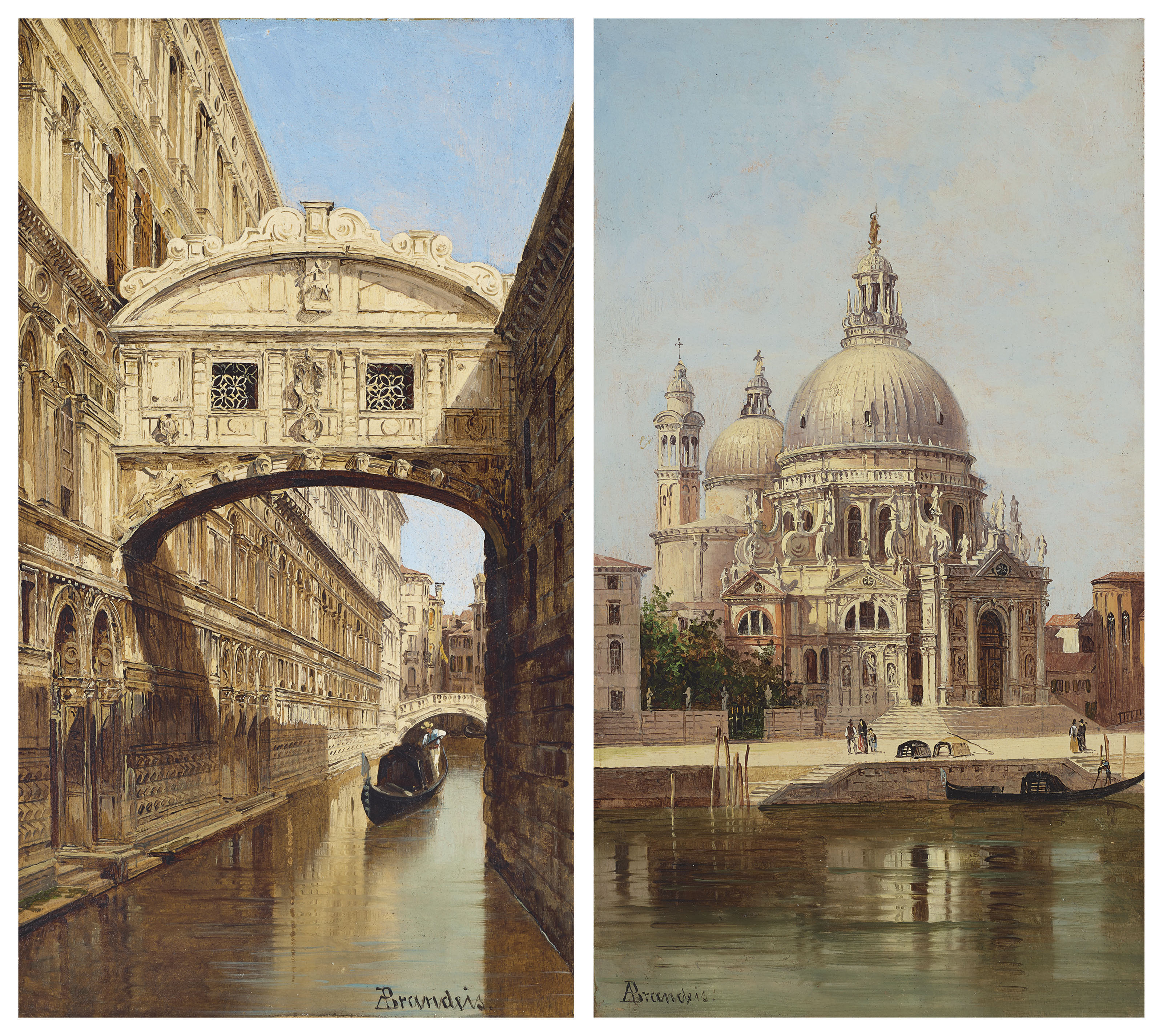 Antonietta Brandeis Austrian 1849 1910 Il Ponte Dei Sospiri Venezia And Santa Maria Della Salute Venezia Paintings Christie S