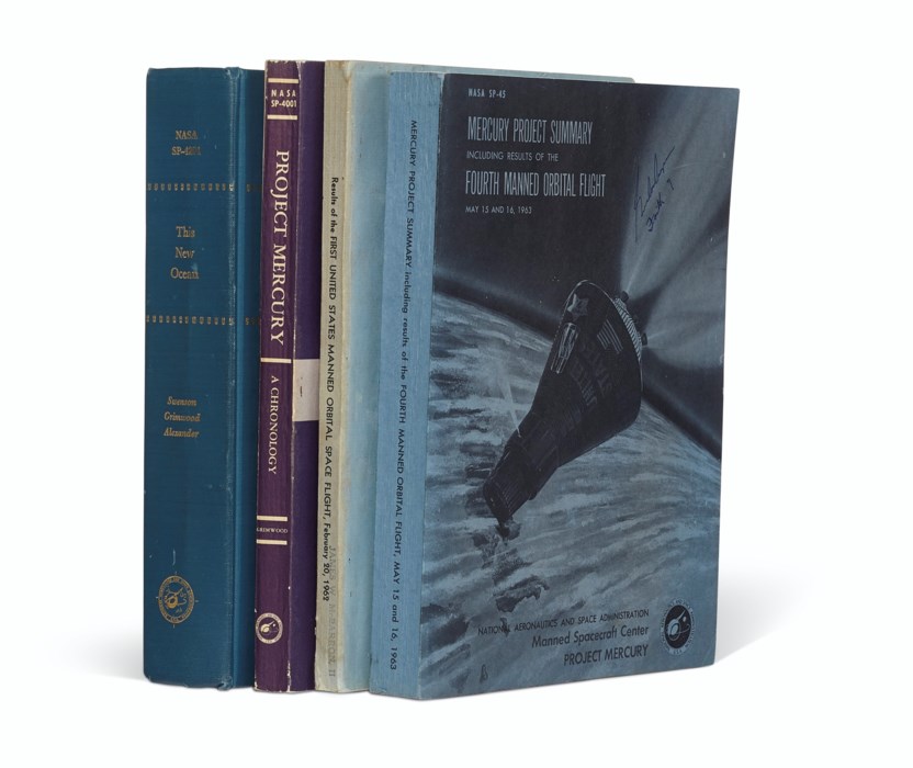 PROJECT MERCURY. Four books signed and inscribed by astronauts.