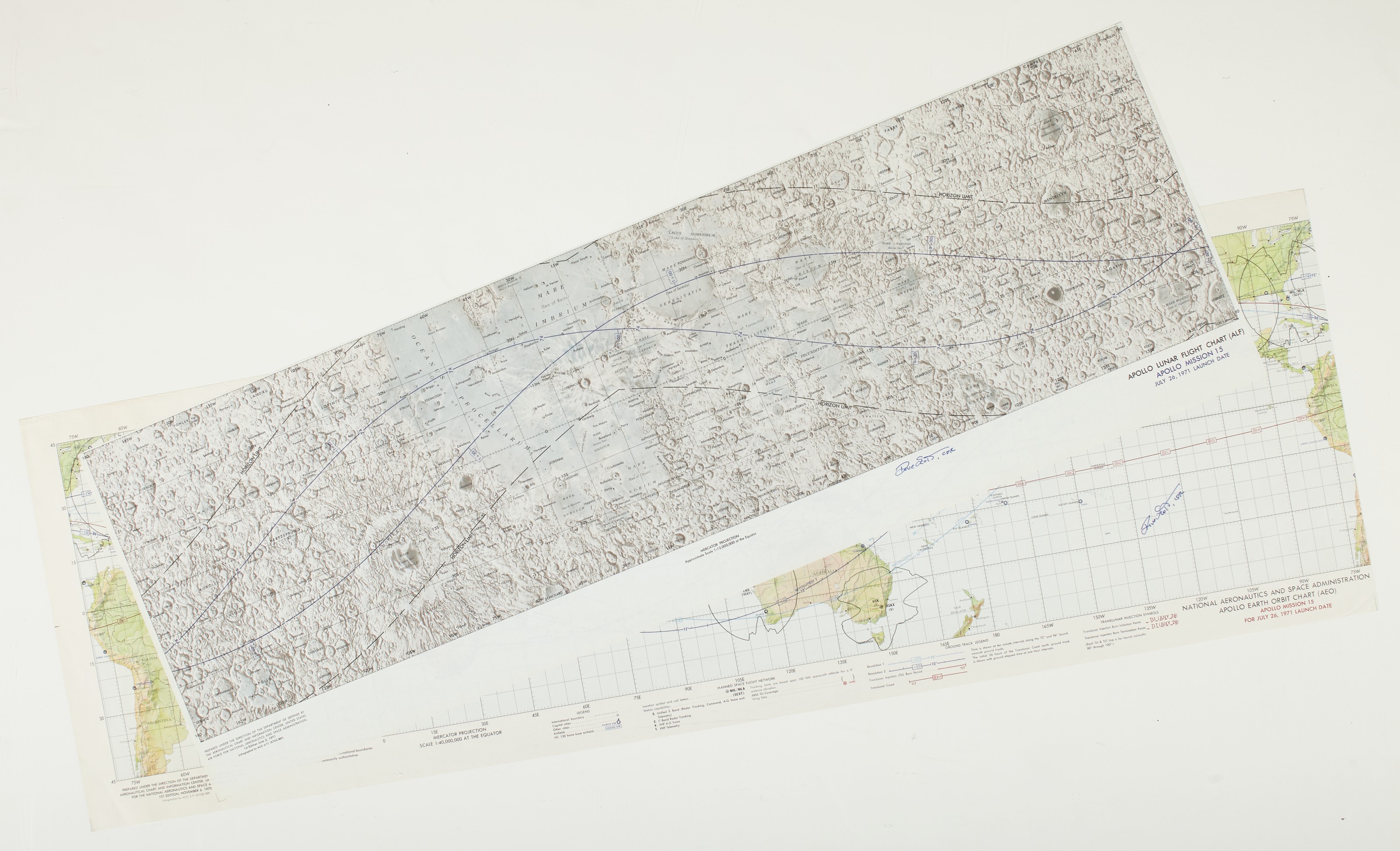 APOLLO 15 CHARTS – Three charts, 1970-1971.