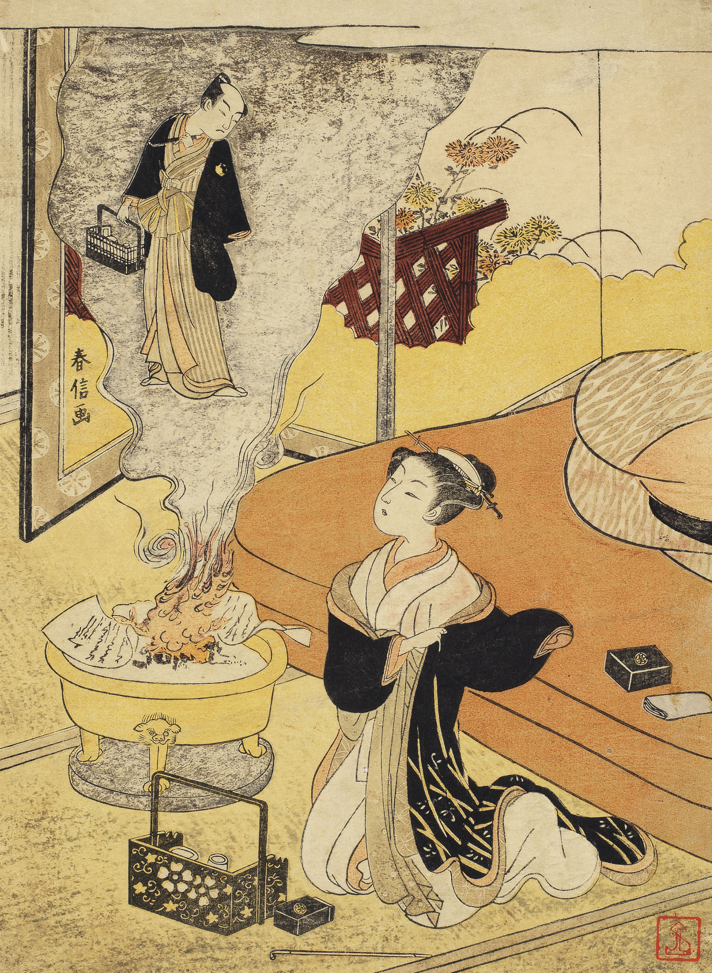 Suzuki Harunobu (1725?1770) , Burning love letters Christie's