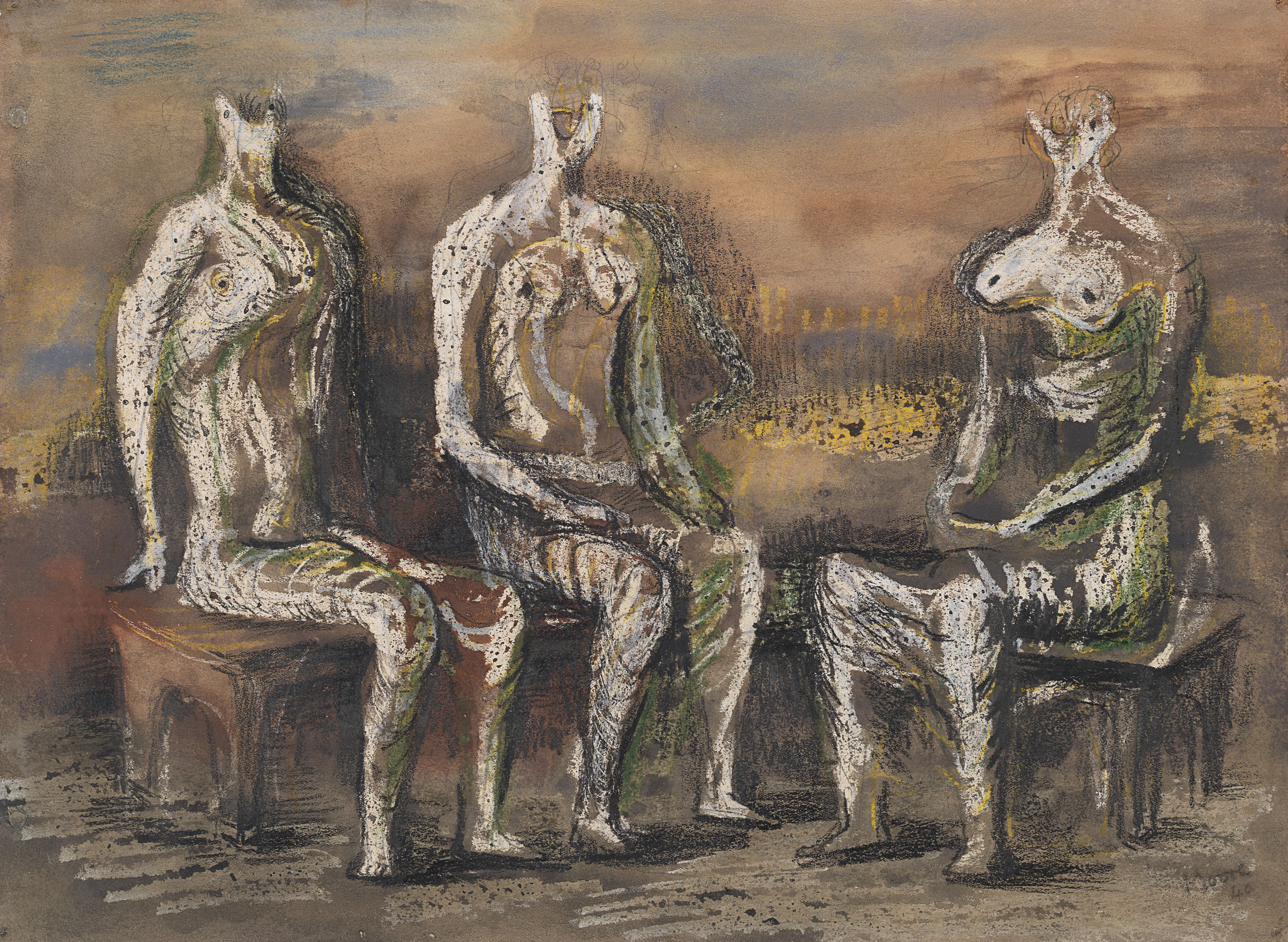 three seated figures