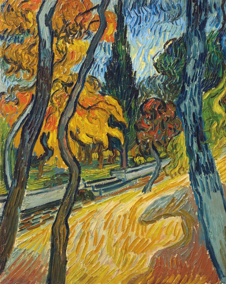 Vincent van Gogh (1853-1890), Arbres dans le jardin de lasile, 1889. 16⅜ x 13¼  in (41.6 x 33.5  cm). Sold for $40,000,000 on 13 May 2019 at Christie’s in New York