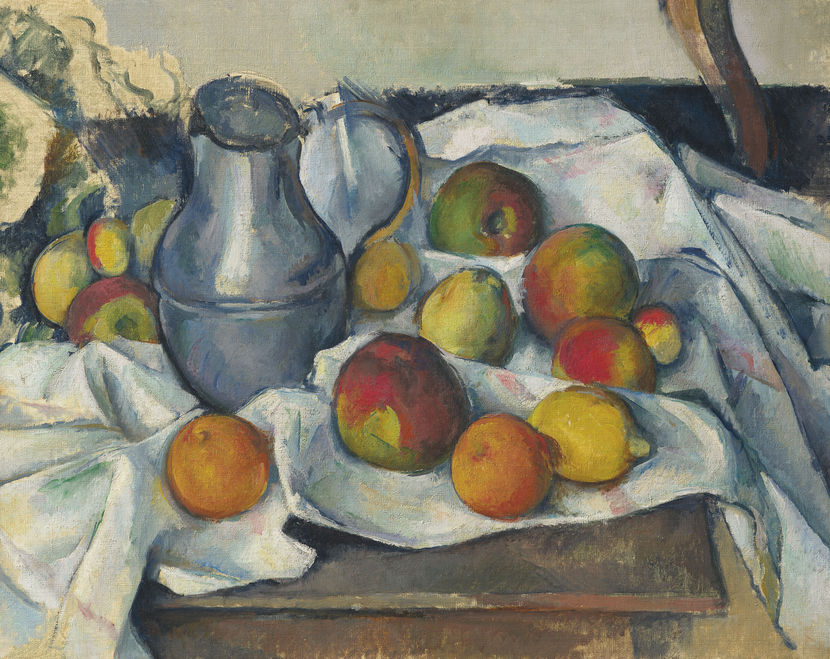 Paul C&eacute;zanne (1839-1906), Bouilloire et fruits, 1888-1890. 19⅛ x 23⅝  in (48.6 x 60  cm). Sold for $59,295,000 on 13 May 2019 at Christie&rsquo;s in New York