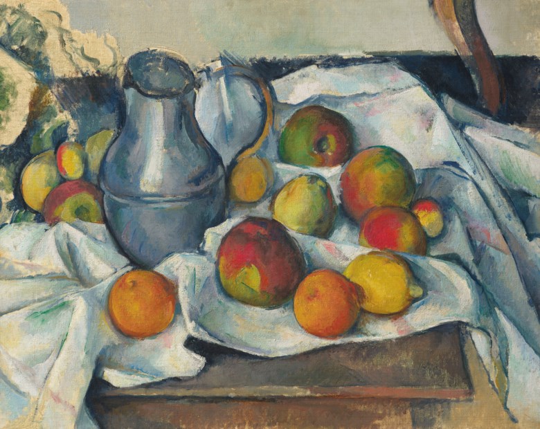 Paul Cézanne (1839-1906), Bouilloire et fruits, 1888-1890. 19⅛ x 23⅝  in (48.6 x 60  cm). Sold for $59,295,000 on 13 May 2019 at Christie’s in New York