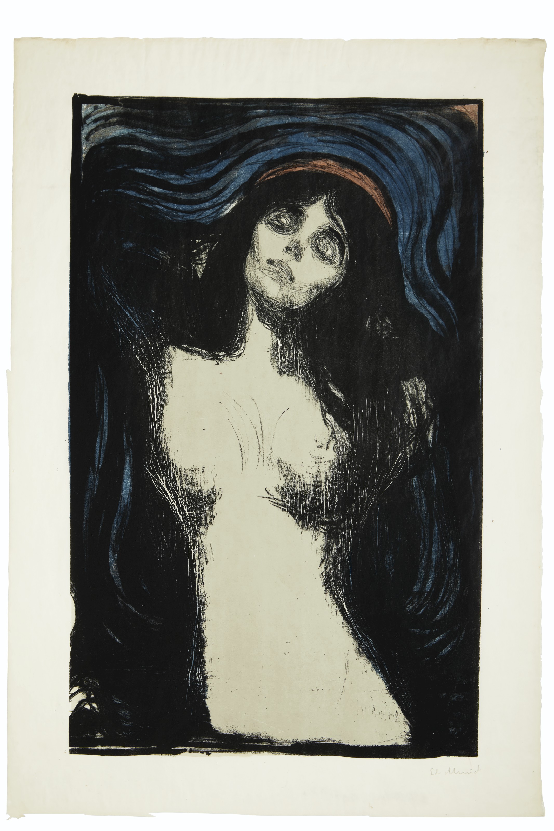 Edvard Munch (1863-1944), Madonna. Sheet: 26 x 17&frac34;  in (660 x 451  mm). Offered in Prints &amp; Multiples on 17-18 April 2019 at Christie&rsquo;s in New York and sold for $399,000