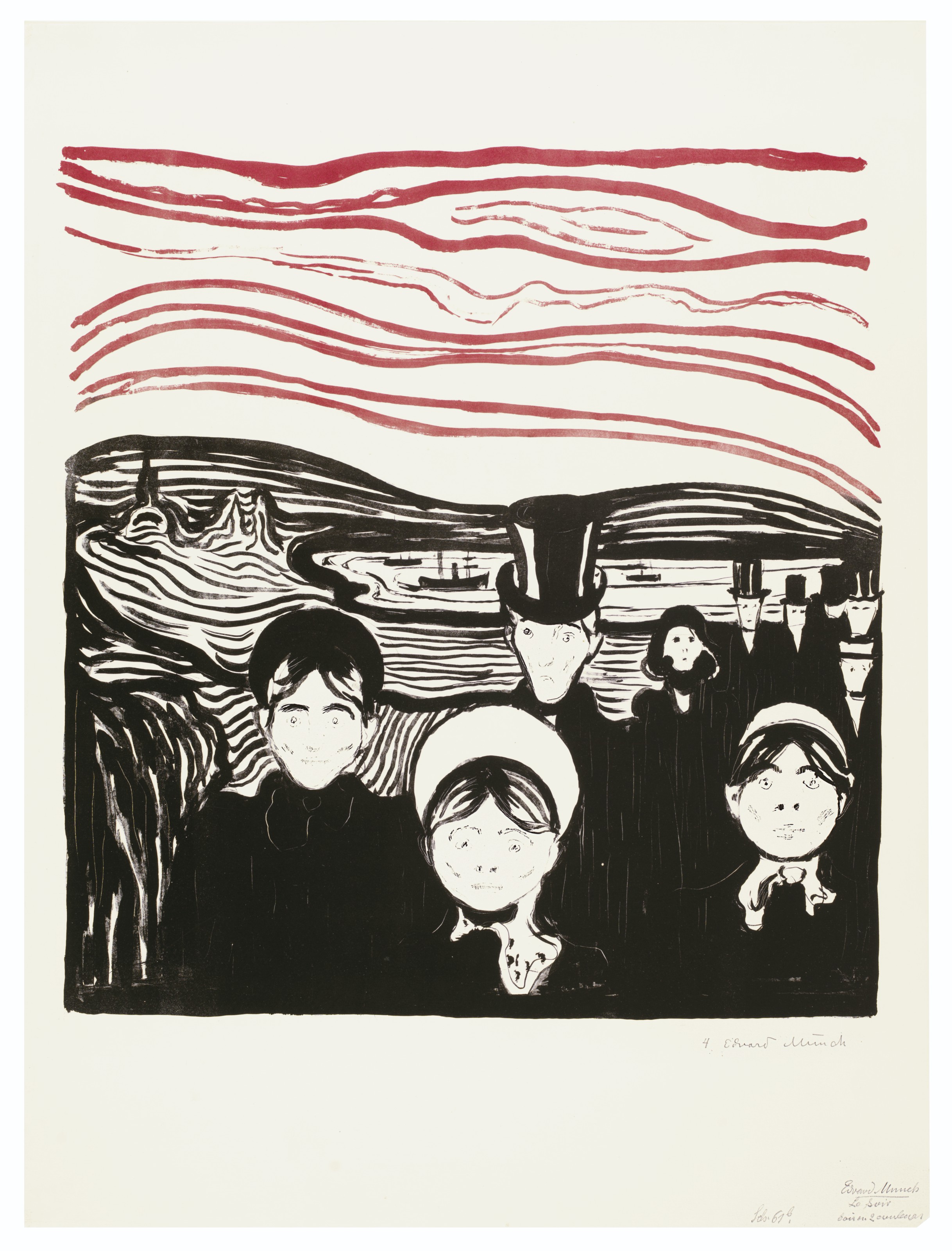 Edvard Munch (1863-1944), Angst, from Album des Peintres Graveurs. Sheet: 22⅜ x 16⅞  in (570 x 431  mm). Offered in Prints &amp; Multiples on 17-18 April 2019 at Christie&rsquo;s in New York and sold for $831,000