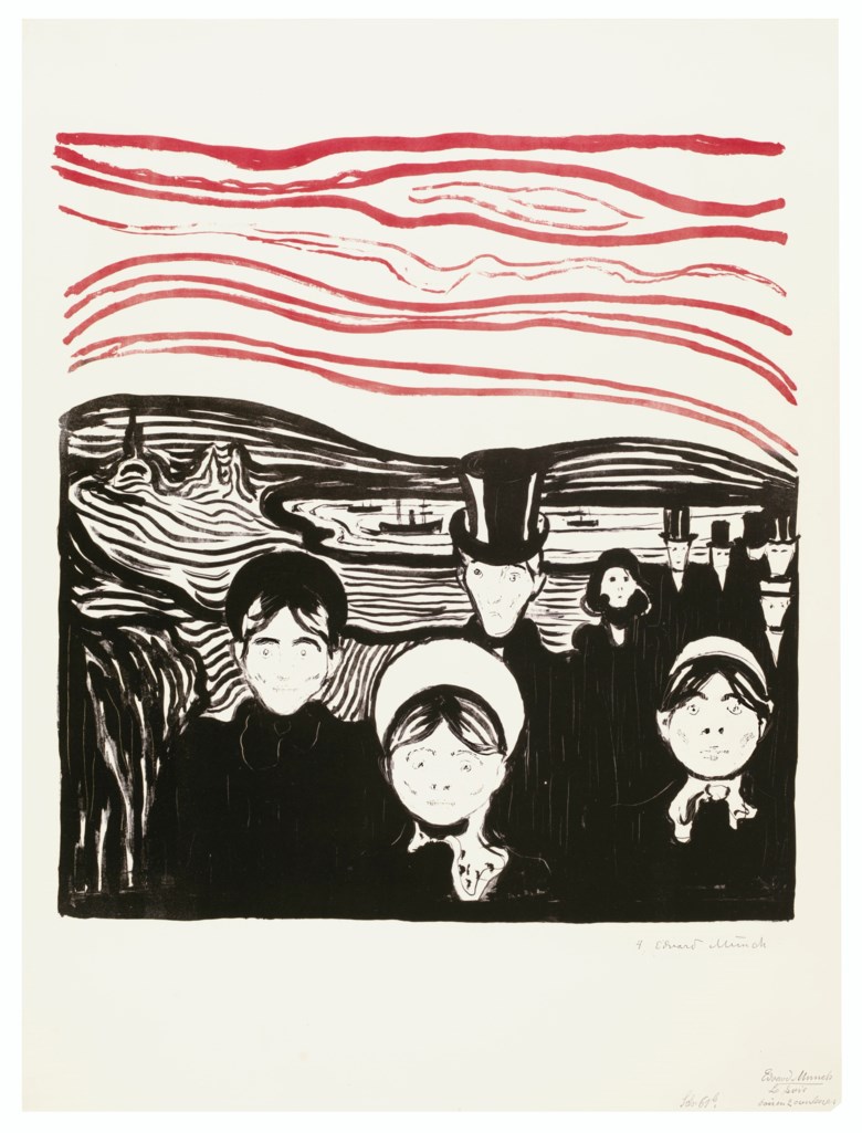 Edvard Munch (1863-1944), Angst, from Album des Peintres Graveurs. Sheet 22⅜ x 16⅞  in (570 x 431  mm). Offered in Prints & Multiples on 17-18 April 2019 at Christie’s in New York and sold for $831,000
