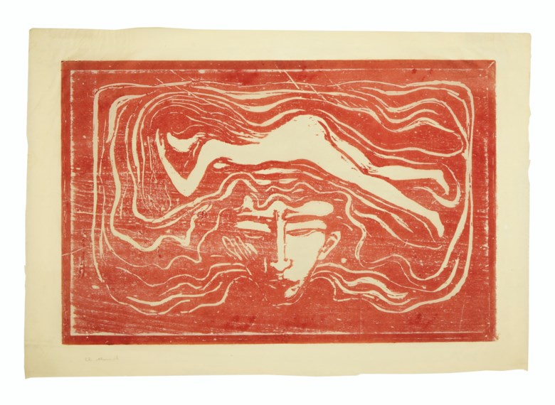 Edvard Munch (1863-1944), Im männlichen Gehirn (In the Mans Brain). Sheet 18 x 25⅞  in (458 x 658  mm). Offered in Prints & Multiples on 17-18 April 2019 at Christie’s in New York and sold for $375,000