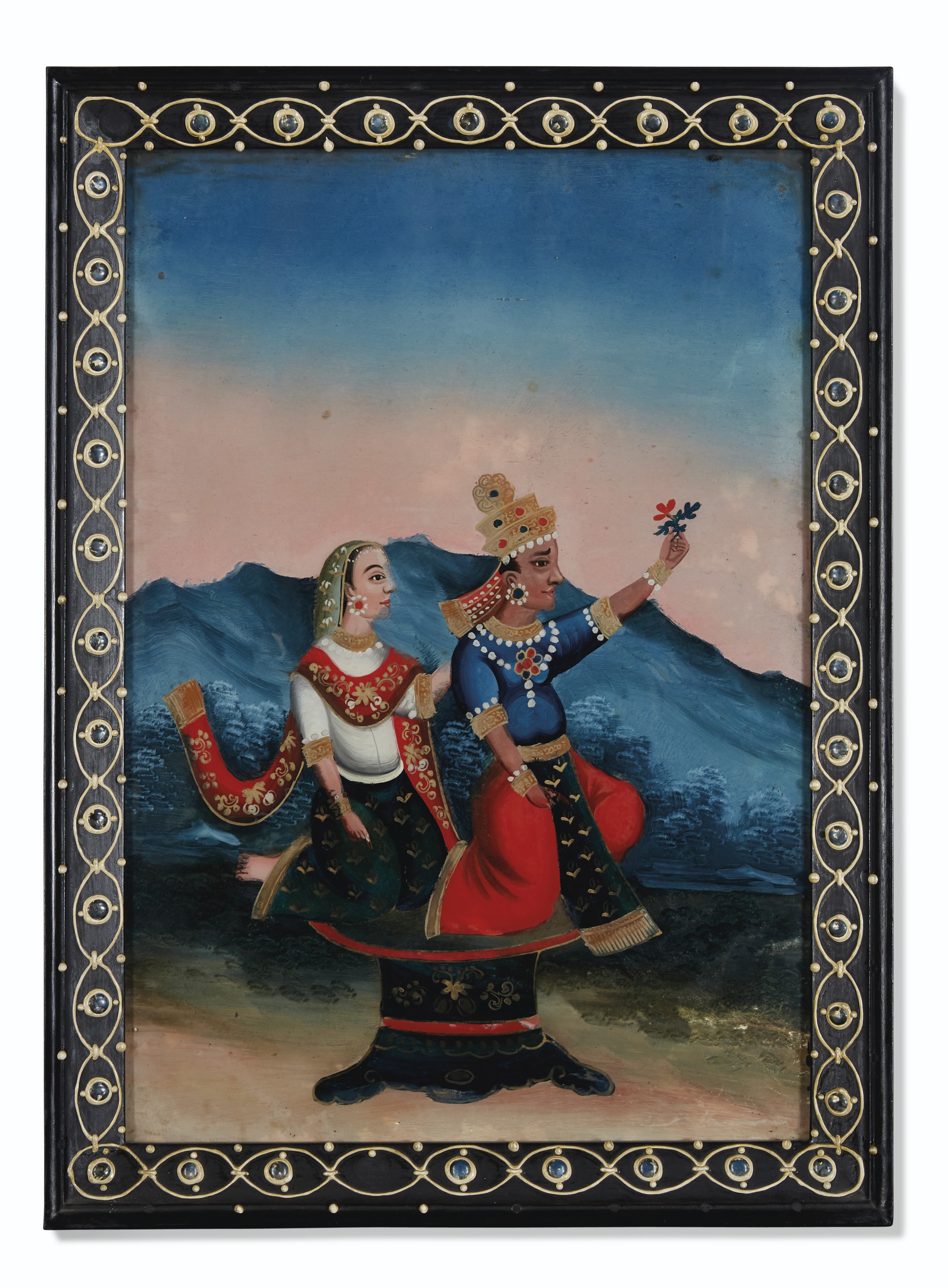 A Set Of Fifteen Indian Reverse Painted Glass Pictures Late 19th