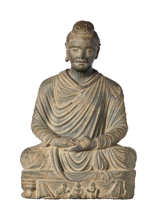 A GRAY SCHIST FIGURE OF BUDDHA SHAKYAMUNI, ANCIENT REGION OF GANDHARA ...