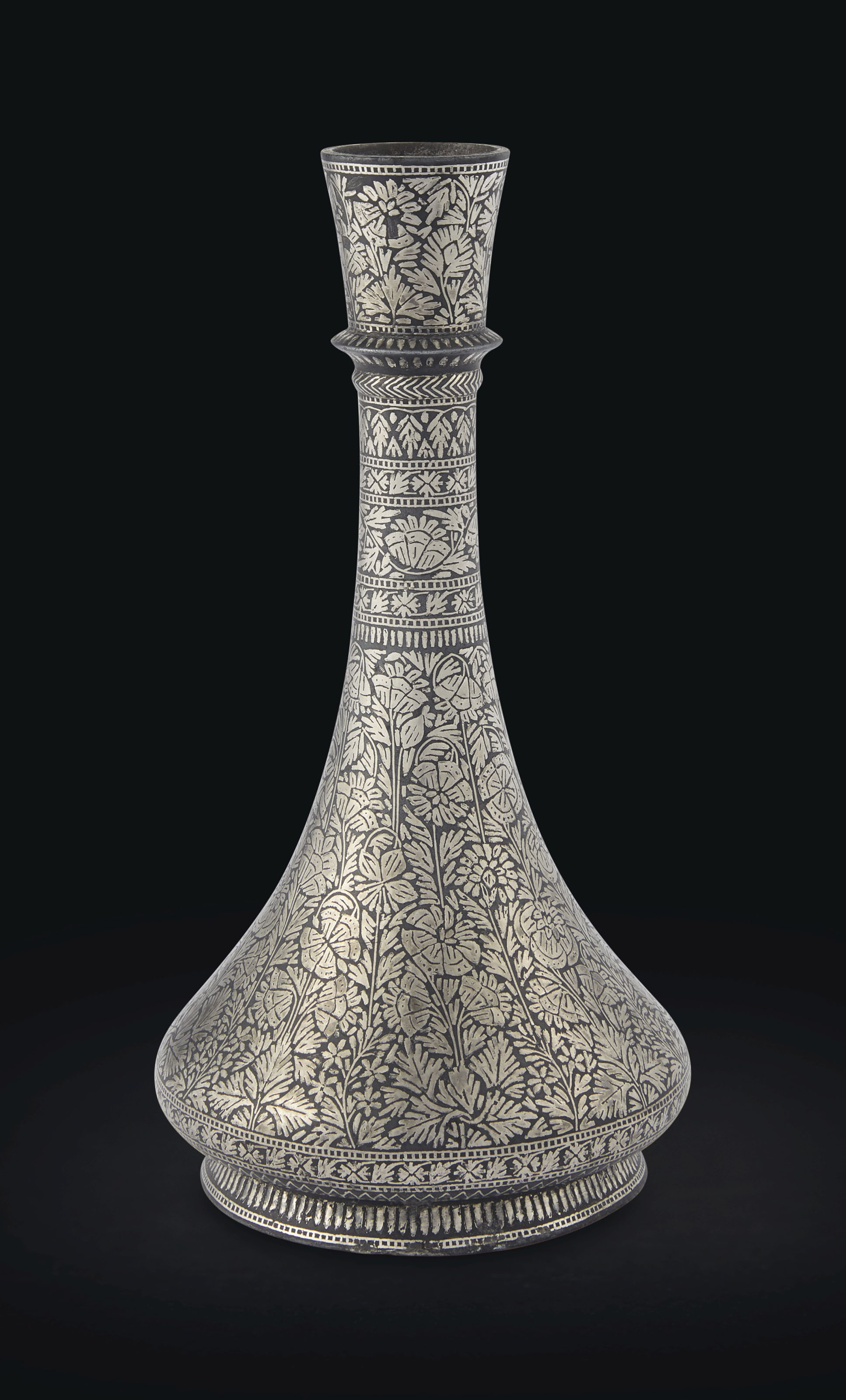 A SILVER-INLAID BIDRIWARE VASE , INDIA, DECCAN, 18TH CENTURY | Christie's 