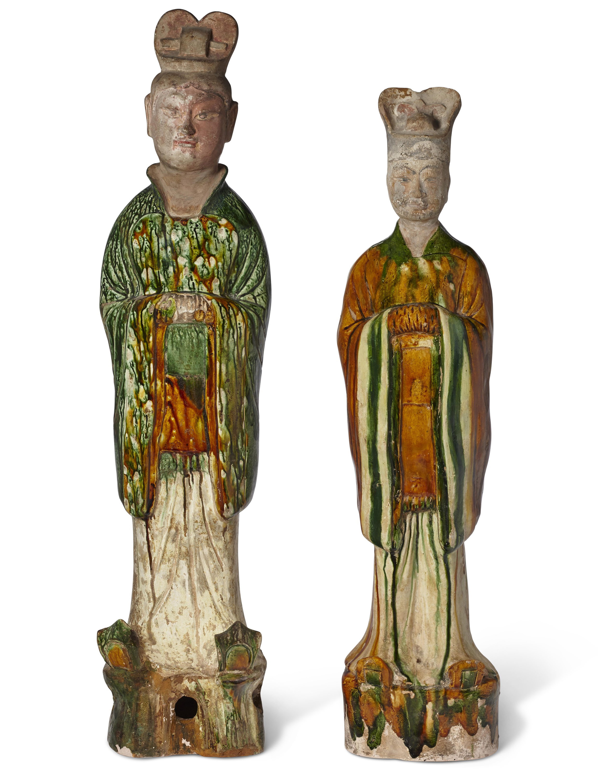 唐三彩文官俑兩尊, TANG DYNASTY (AD 618-907) | Christie's