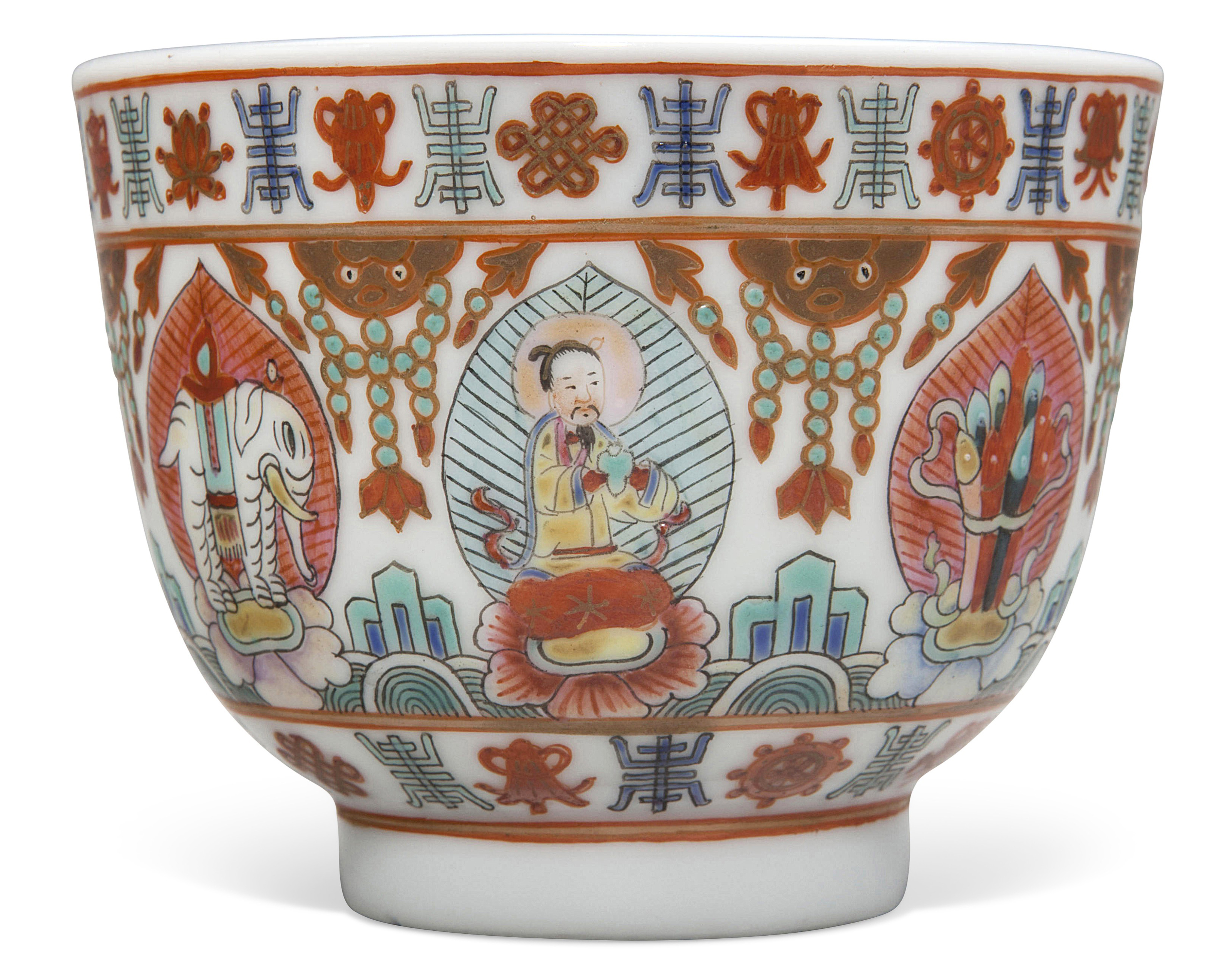 清光绪粉彩百花不落地碗三件及盖一件, GUANGXU SIX-CHARACTER MARKS IN