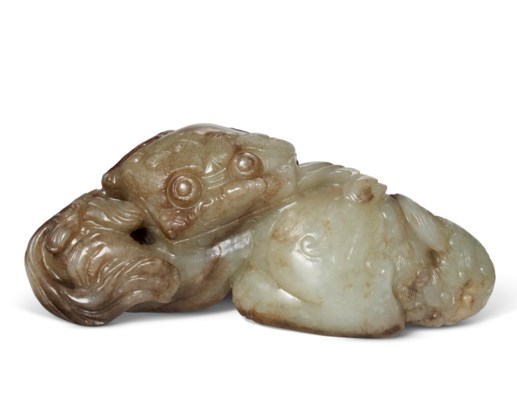 明 灰白玉雕狮戏绣球摆件, ming dynasty (1368-1644) | christies