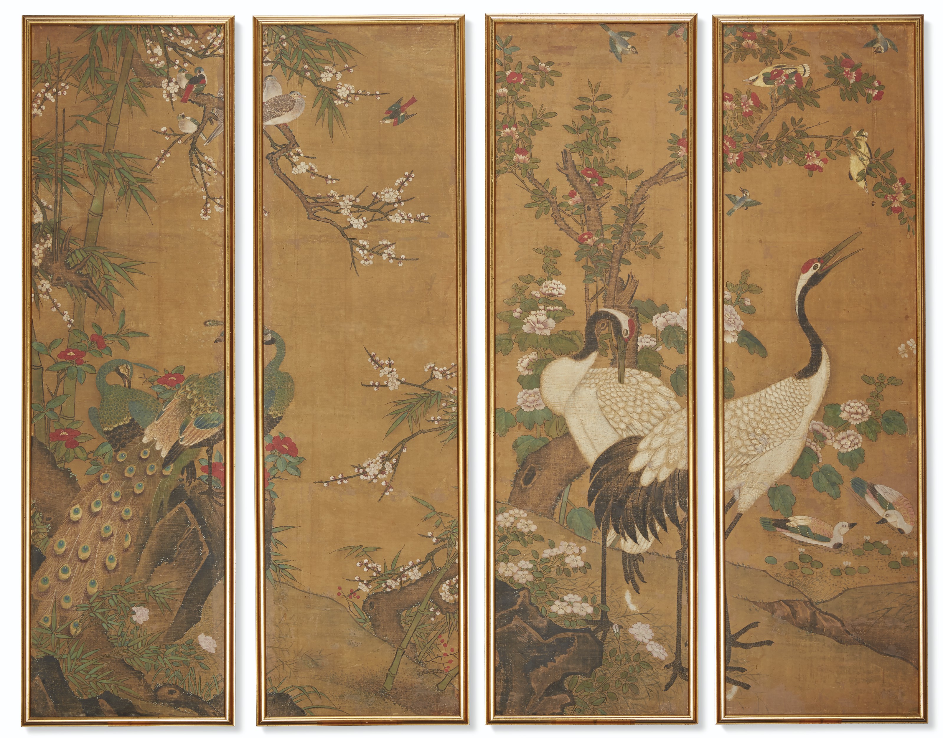 A SET OF FOUR JAPANESE SILK PANELS