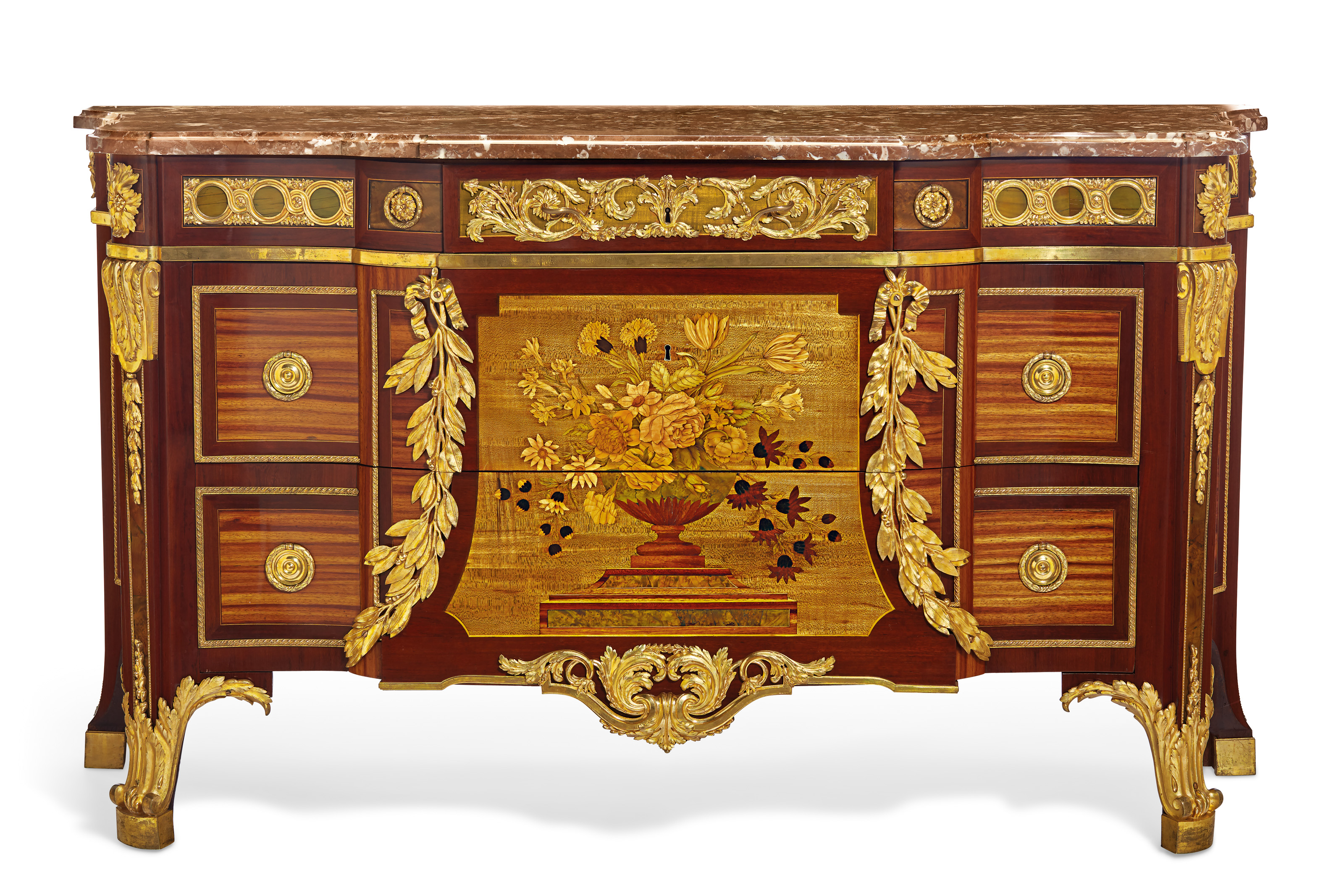 A Louis XVI ormolu-mounted bois satine, amaranth, sycamore and marquetry commode, by Jean-Henri Riesener, 1774, sold for $1,155,000 on 30 April 2019 at Christie's in New York