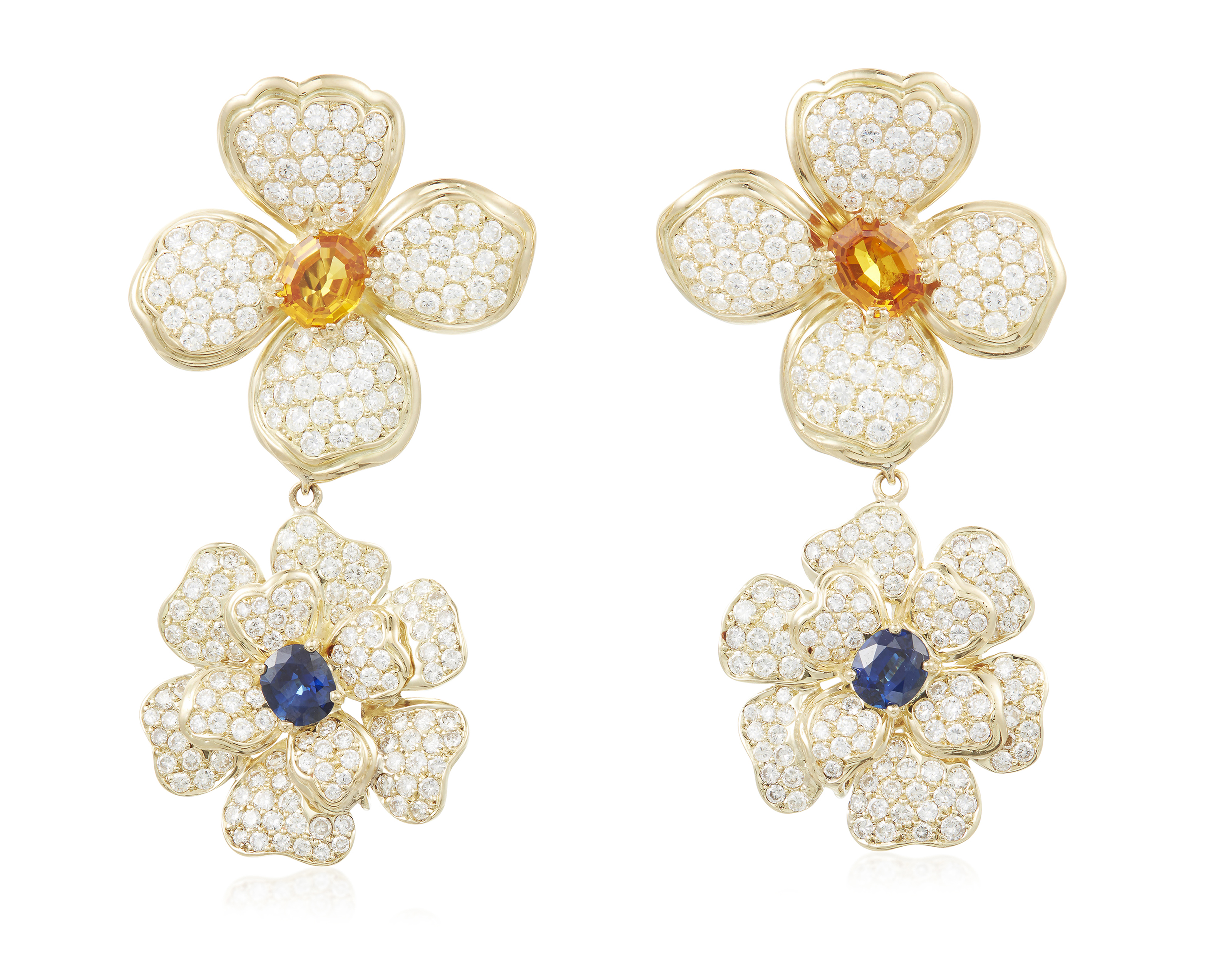 SAPPHIRE AND DIAMOND FLOWER EARRINGS, | Christie’s