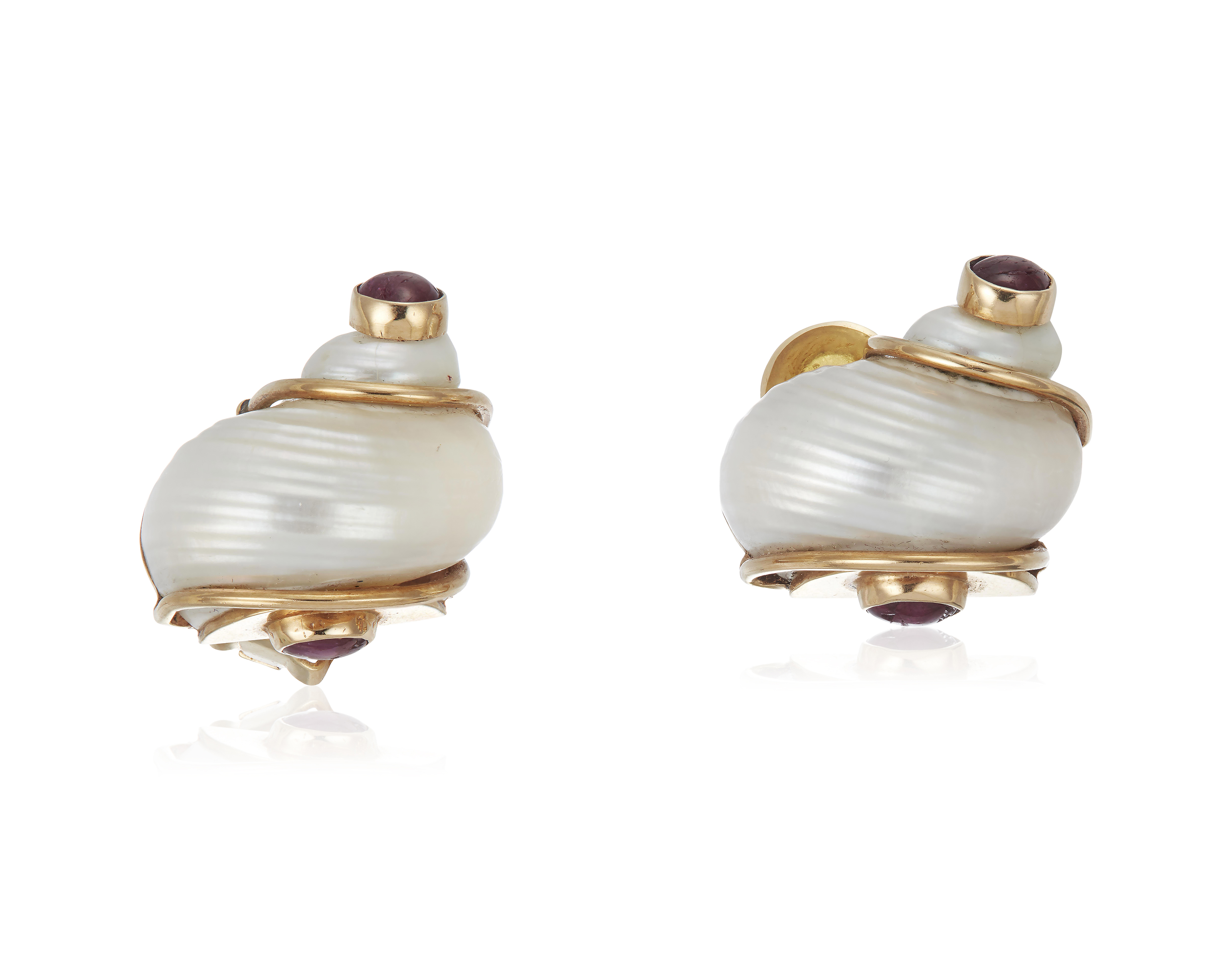 SEAMAN SCHEPPS TURBO SHELL AND RUBY EARRINGS, | Christie’s