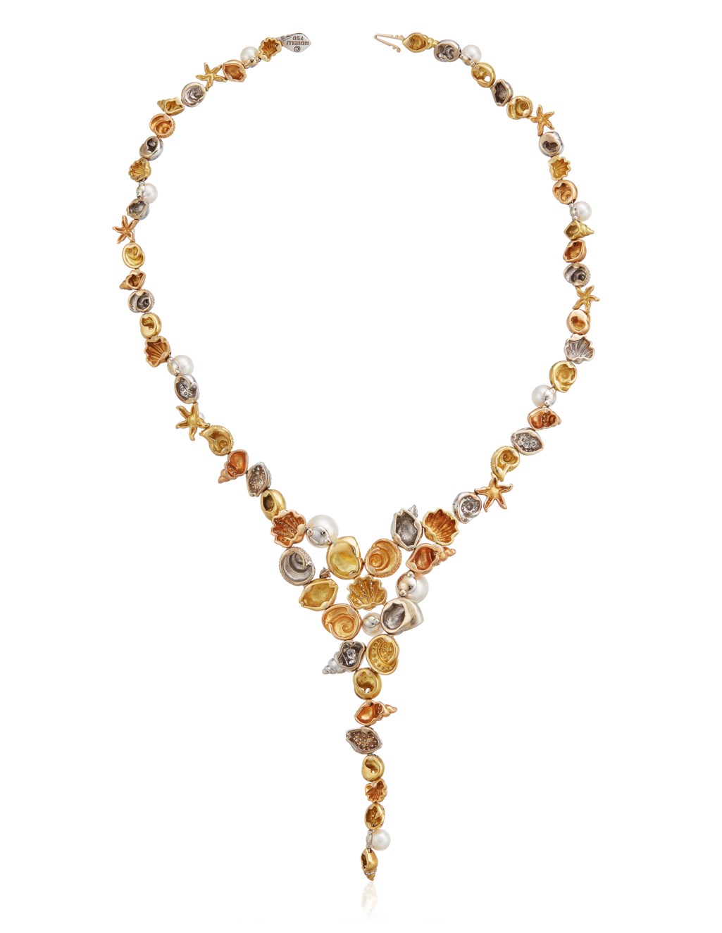 PAUL MORELLI DIAMOND, COLORED DIAMOND AND CULTURED PEARL NECKLACE