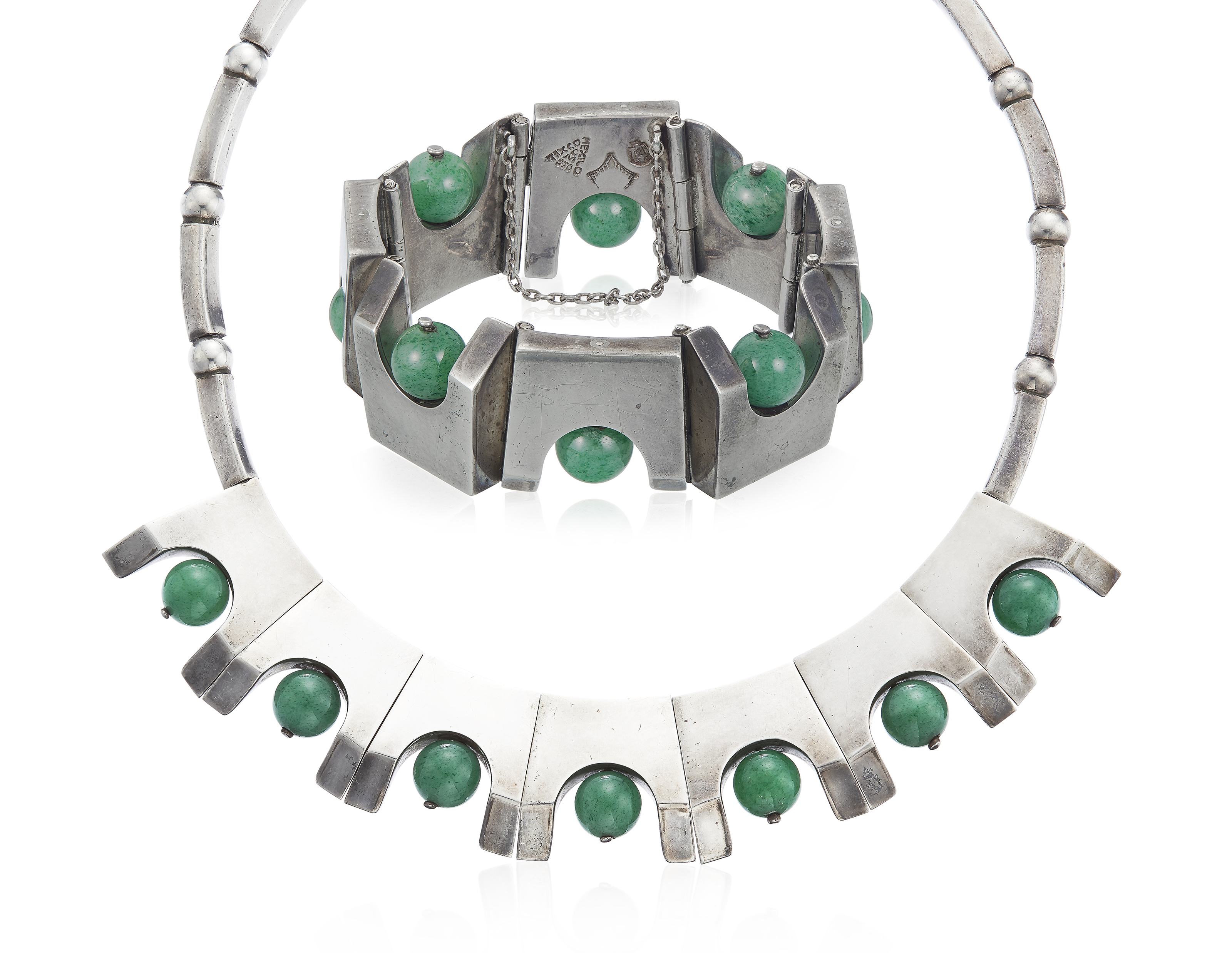 ANTONIO PINEDA SET OF AVENTURINE QUARTZ AND SILVER JEWELRY