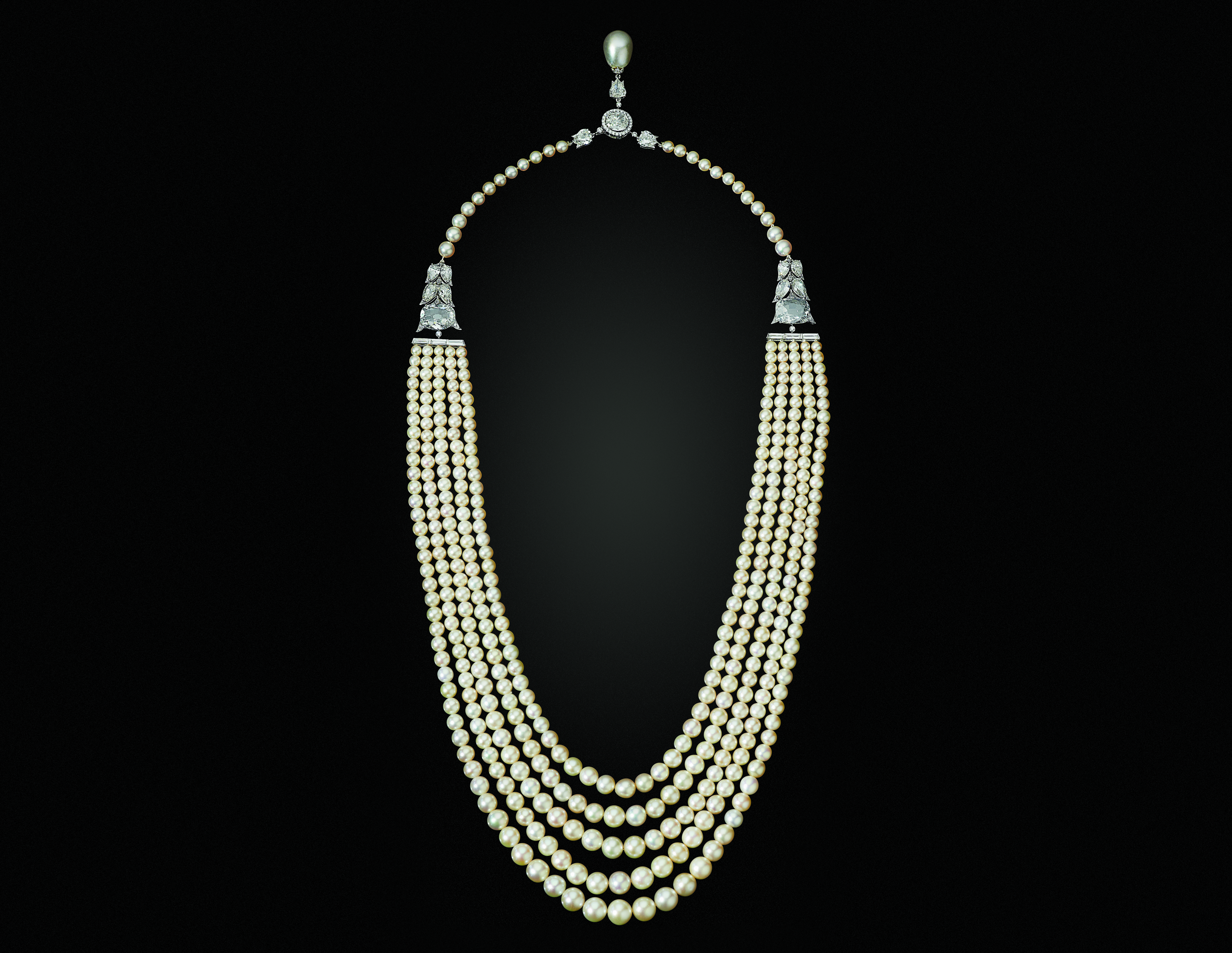 A five-strand natural pearl and diamond necklace, Bhagat, sold for $1,695,000 on 19 June 2019 at Christie's in New York