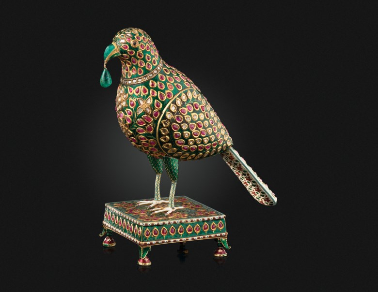 An enamelled and gem-set model of a parrot, Hyderabad, Deccan, circa 1775-1825. Sold for $1,035,000 on 19 June 2019 at Christie’s in New York