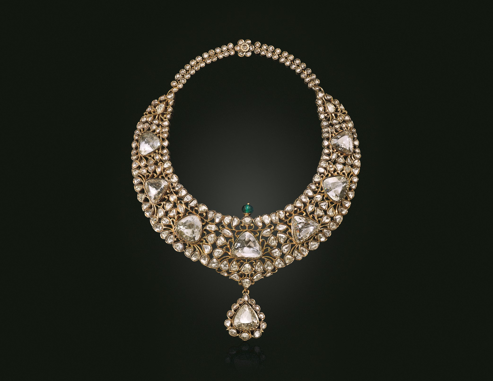 'THE NIZAM OF HYDERABAD NECKLACE'AN ANTIQUE DIAMOND, EMERALD AND ENAMEL