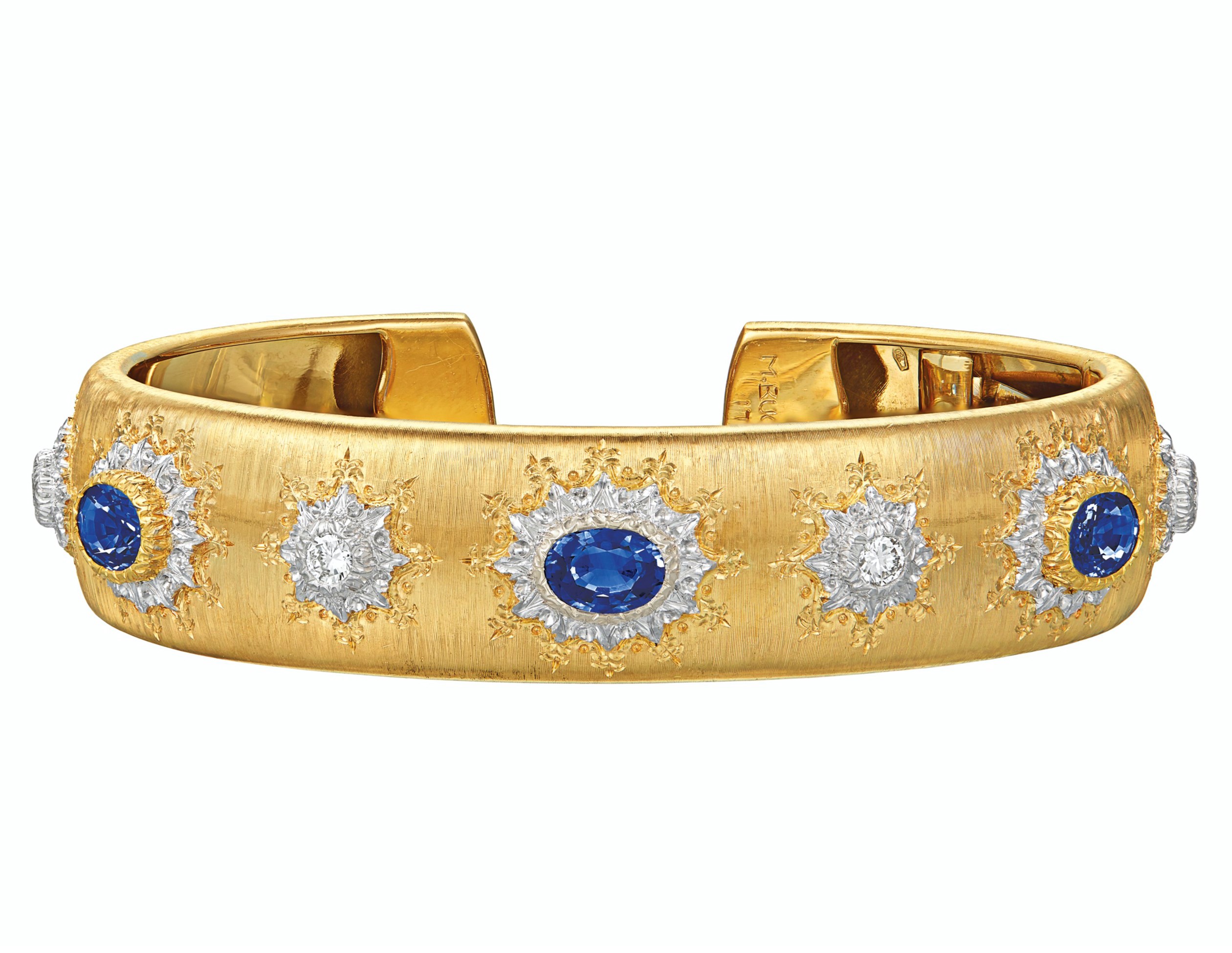 SAPPHIRE, DIAMOND AND BICOLORED GOLD CUFF BRACELET, BUCCELLATI