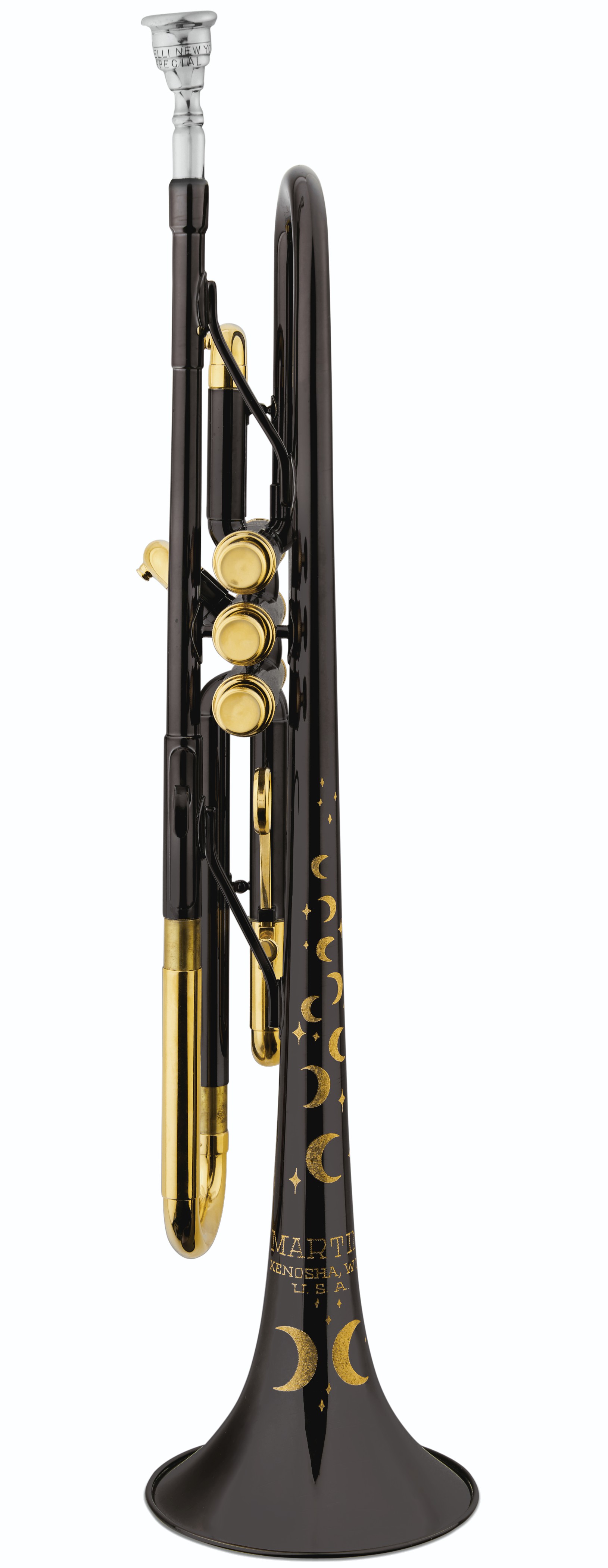 A GILTDECORATED BLUELACQUERED TRUMPET IN B FLAT , THE MARTIN COMPANY