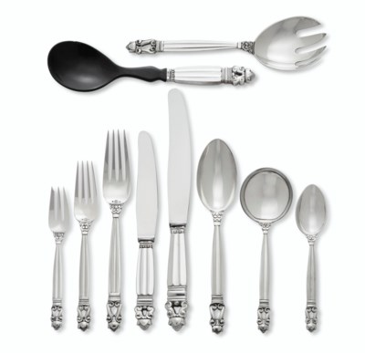 danish assembled silver lot flatware mark service jensen georg