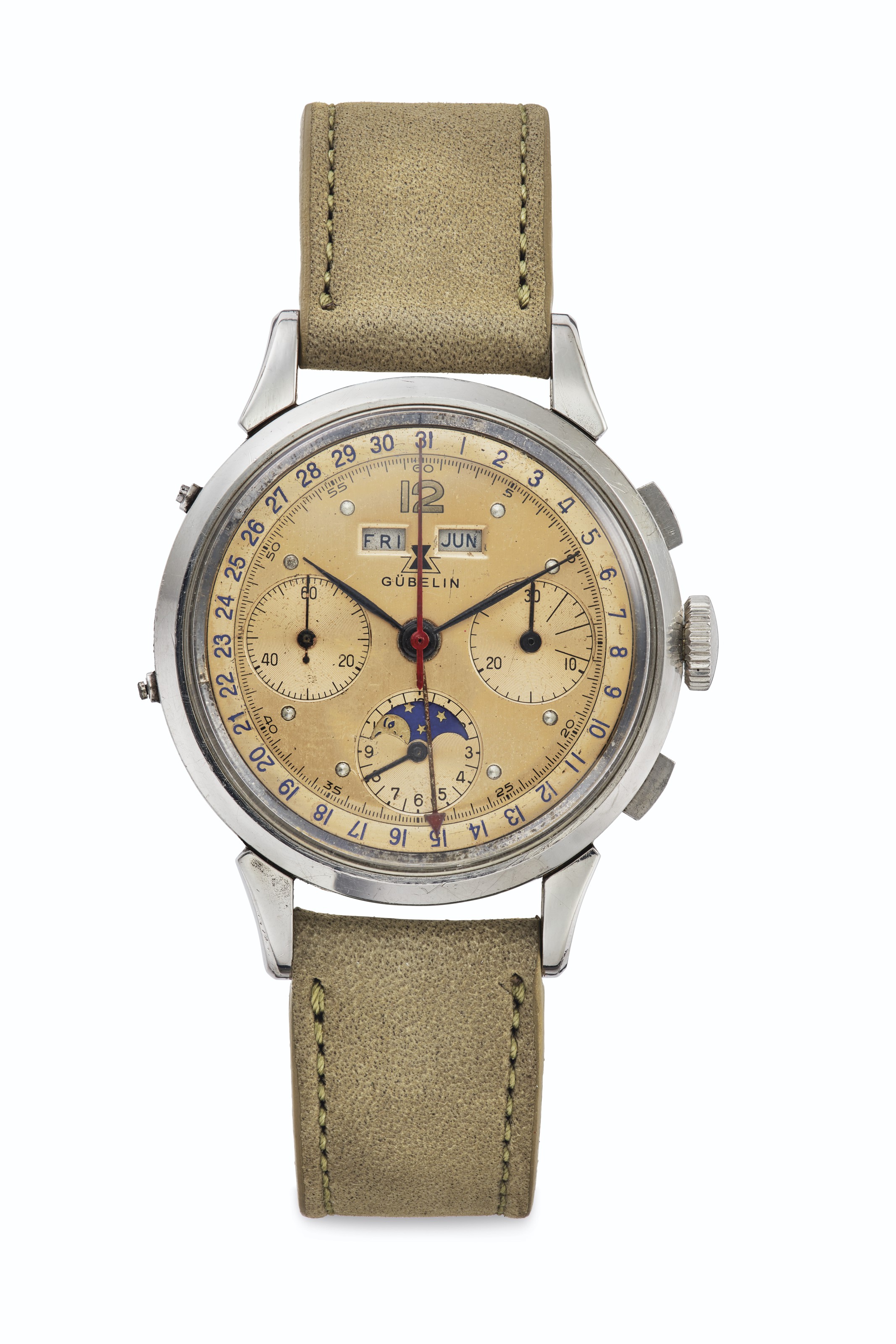 Gubelin A Very Fine and Rare Triple Calendar Chronograph Wristwatch