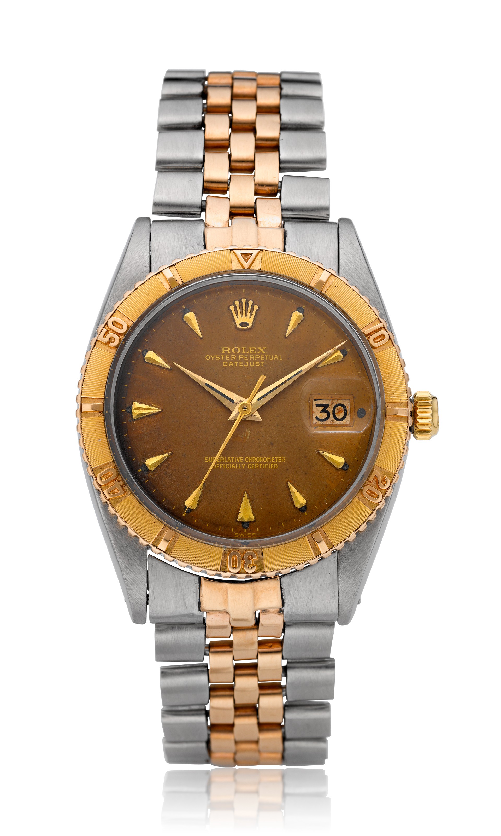Rolex, two-tone Datejust &lsquo;tropical&rsquo;, ref. 1625. Estimate: $3,000-5,000. Offered in 
Christie&rsquo;s Watches Online: The Keystone Collection, 30 July to 13 August 2019, online