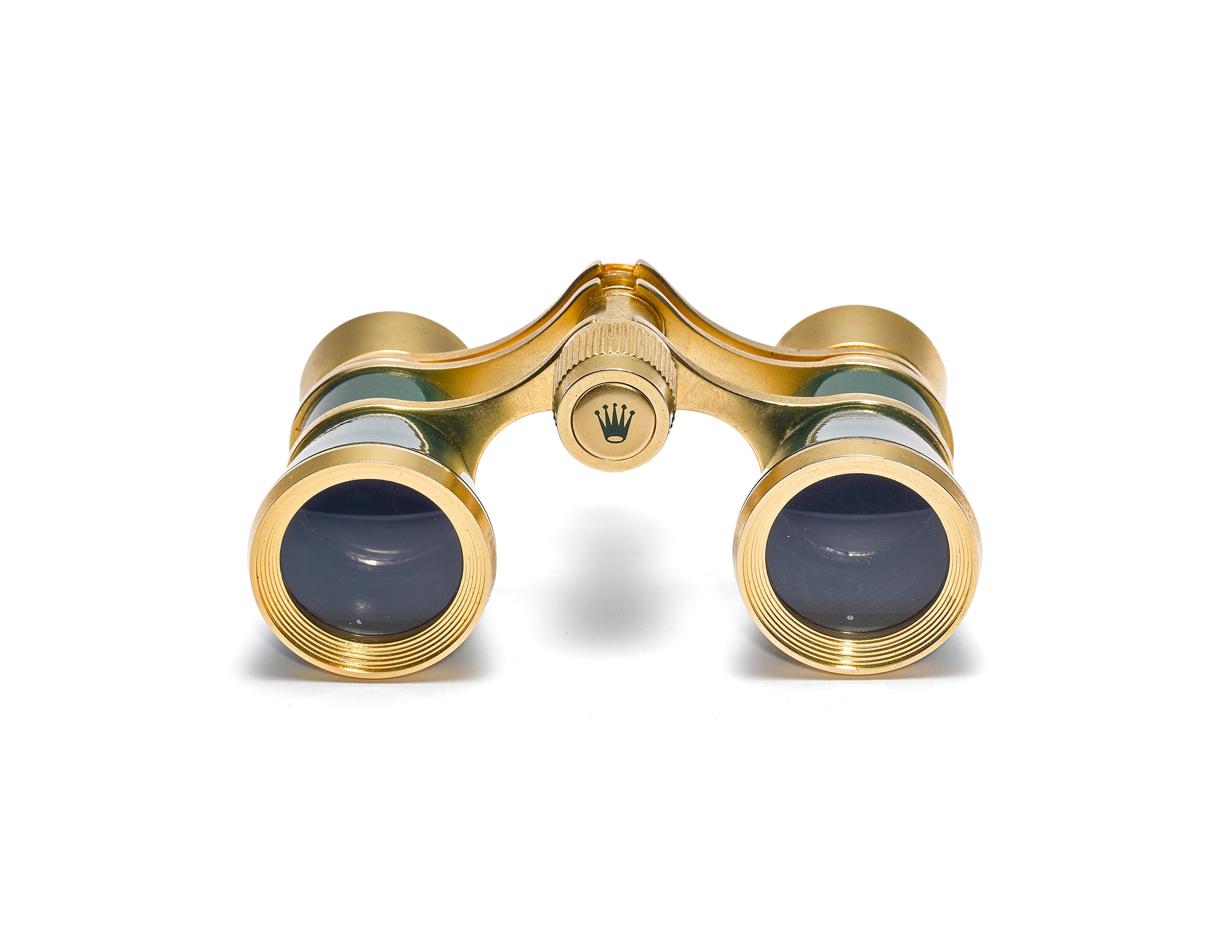 ROLEX A VERY RARE PAIR OF GREEN LACQUERED AND GILT BINOCULARS