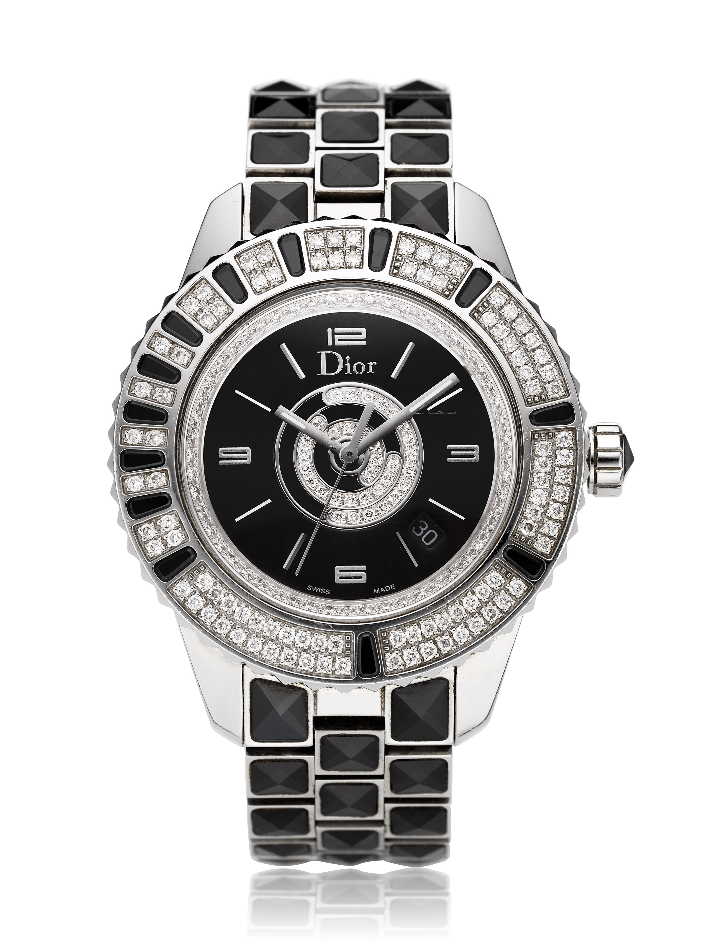 DIOR, A STAINLESSSTEEL DIAMOND AND SAPPHIRESET WRISTWATCH WITH DATE