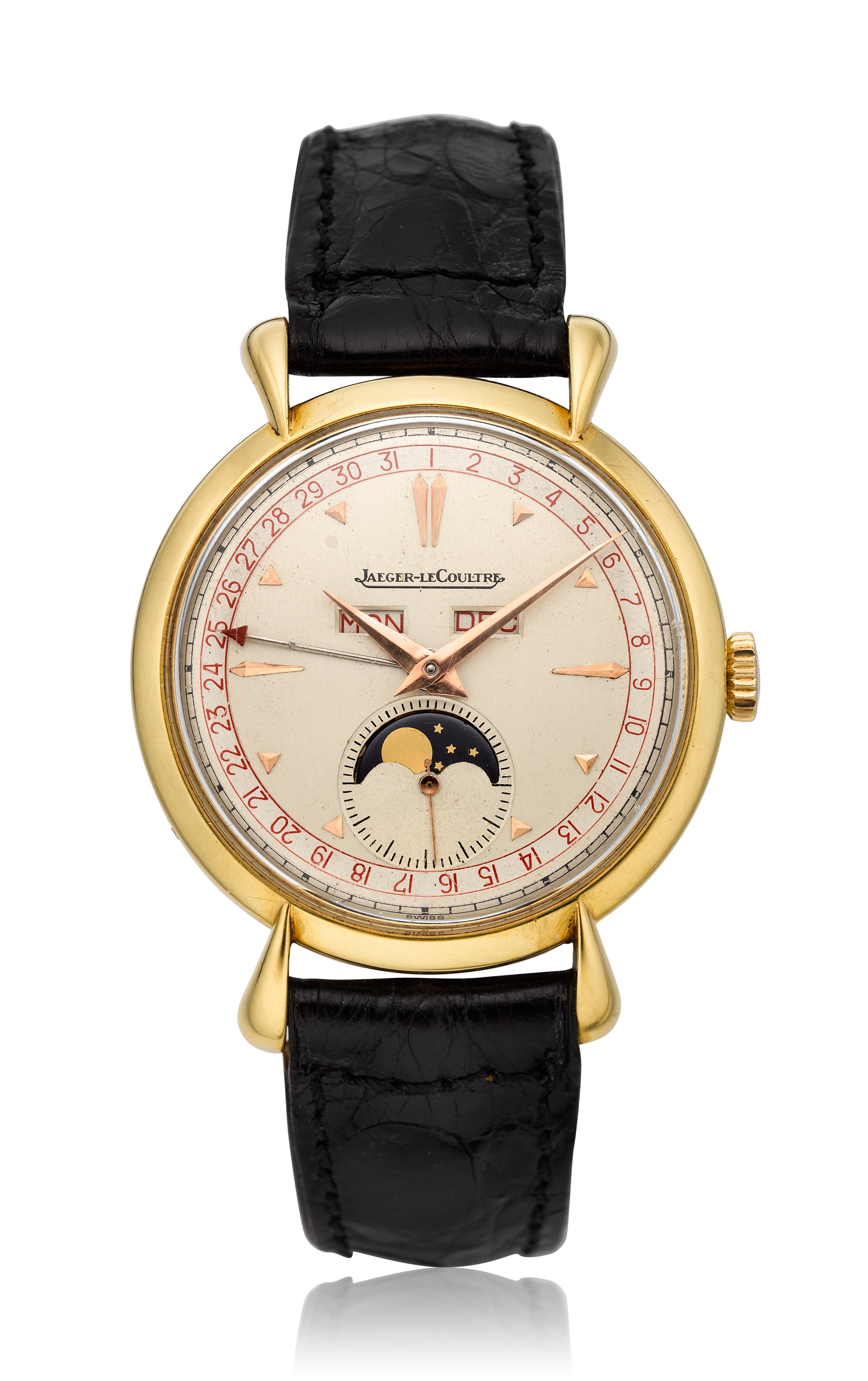 JAEGER LECOULTRE 18K TRIPLE CALENDAR MOON PHASE WRISTWATCH