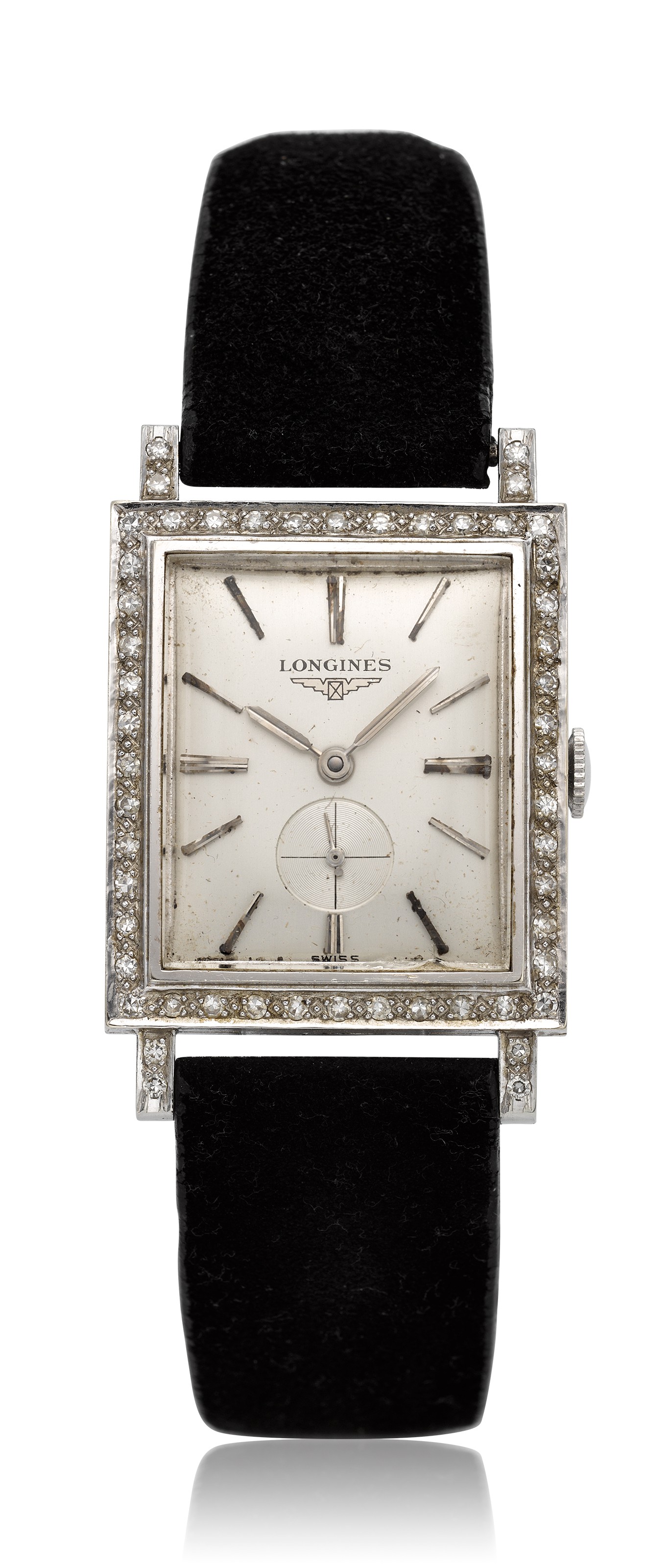 LONGINES, 18K AND DIAMOND RECTANGULAR WATCH, | Christie’s