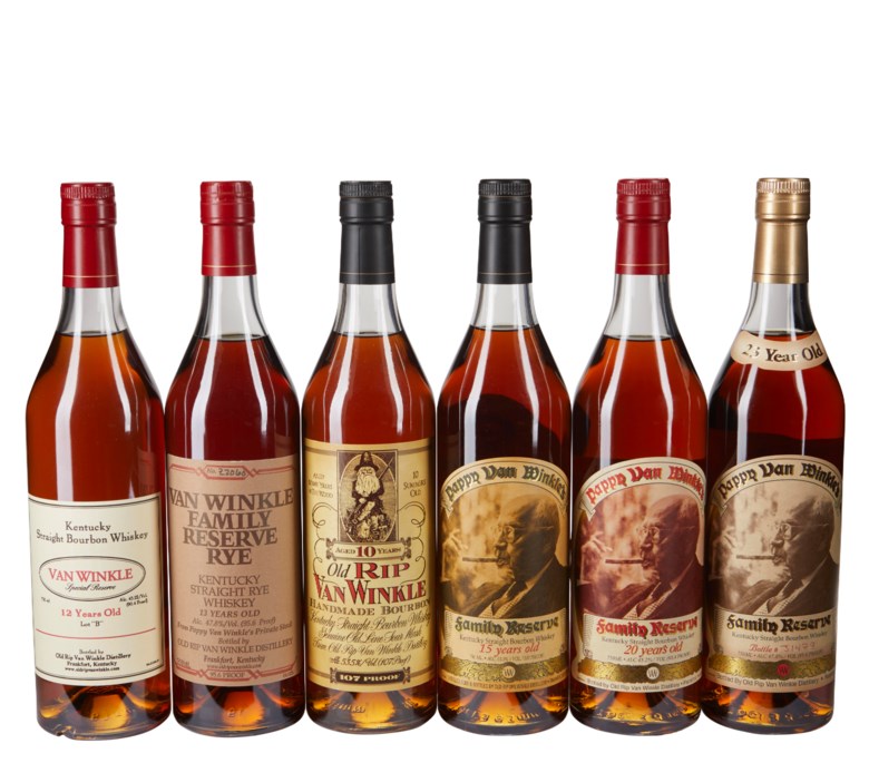 Mixed Pappy, Old Rip Van Winkle, 6 bottles ranging from 10 Year to 23 Year. Estimate $5,000-7,000. Offered in  Christie’s Wine OnlineNYC , 16-30 July 2019, Online