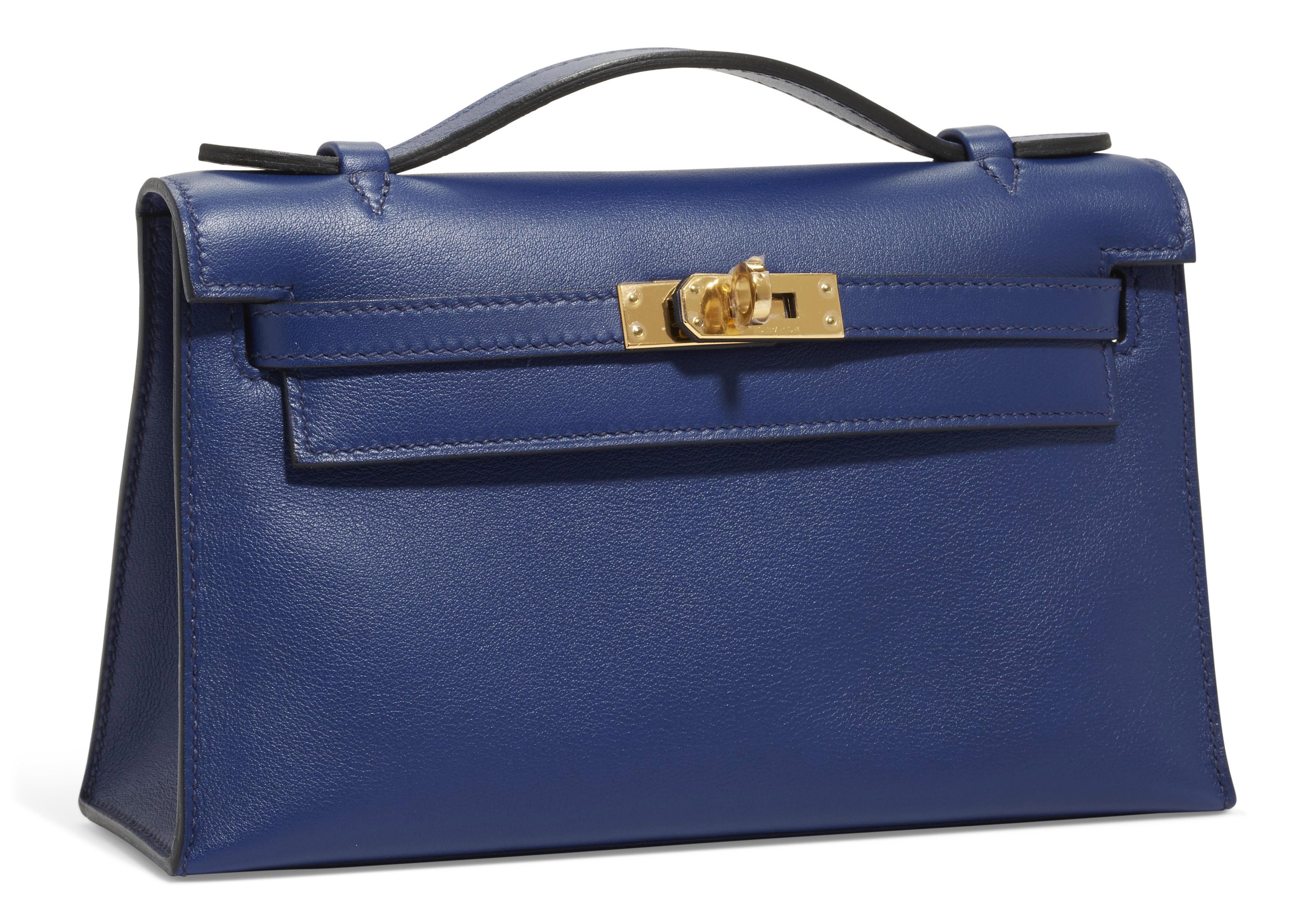 Hermes Kelly Pochette Swift Bleu Paon in Swift Leather with Gold