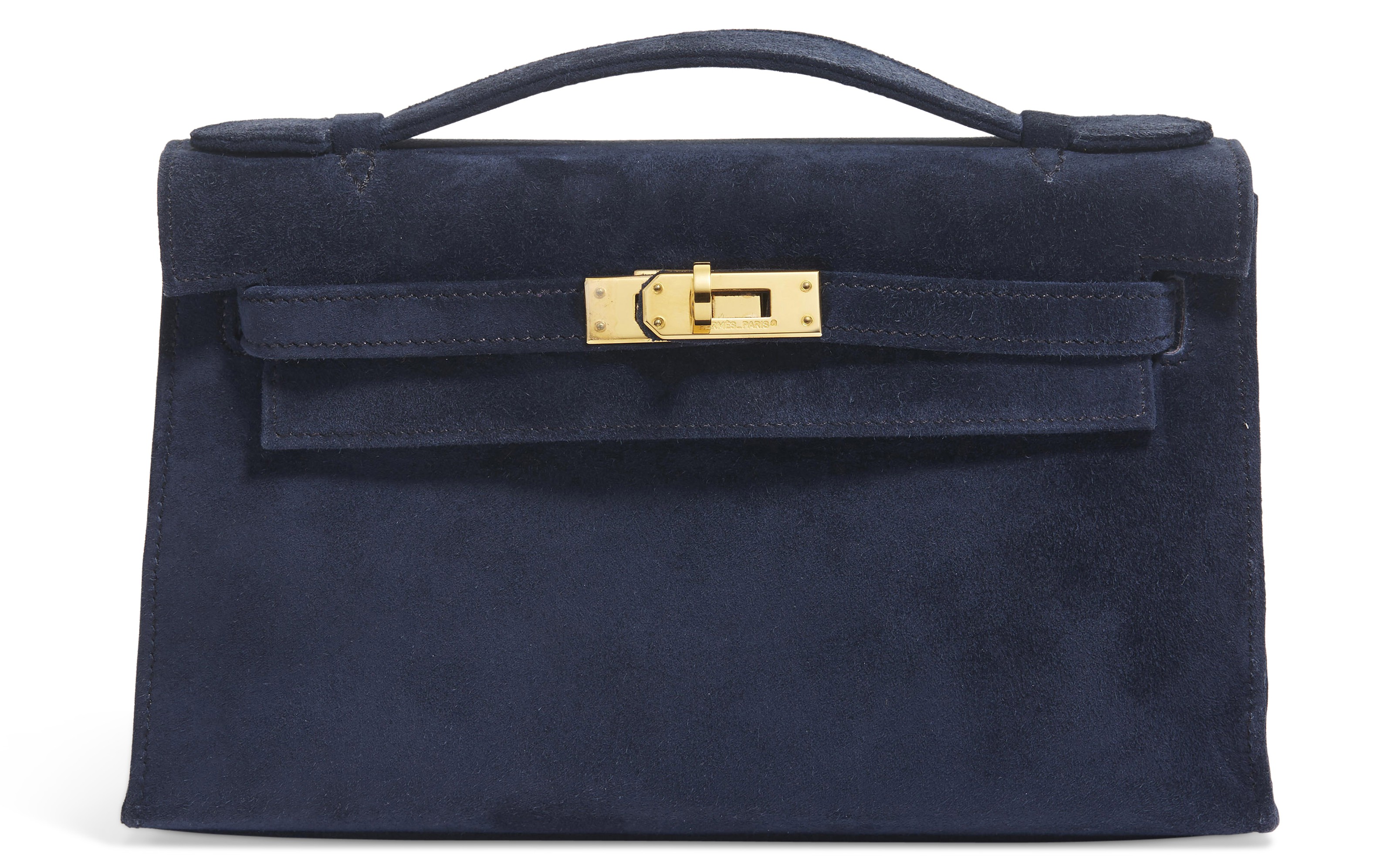 A BLEU ROI VEAU DOBLIS KELLY POCHETTE WITH GOLD HARDWARE, HERMÈS