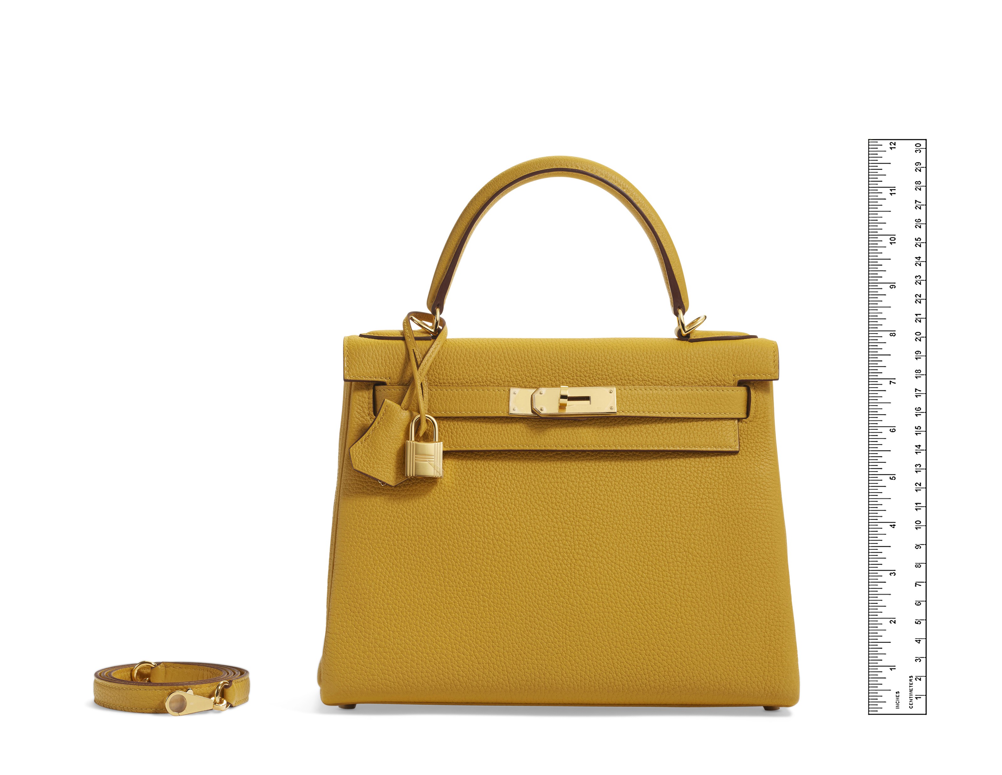 A JAUNE AMBRE CLÈMENCE LEATHER RETOURNÉ KELLY 28 WITH GOLD