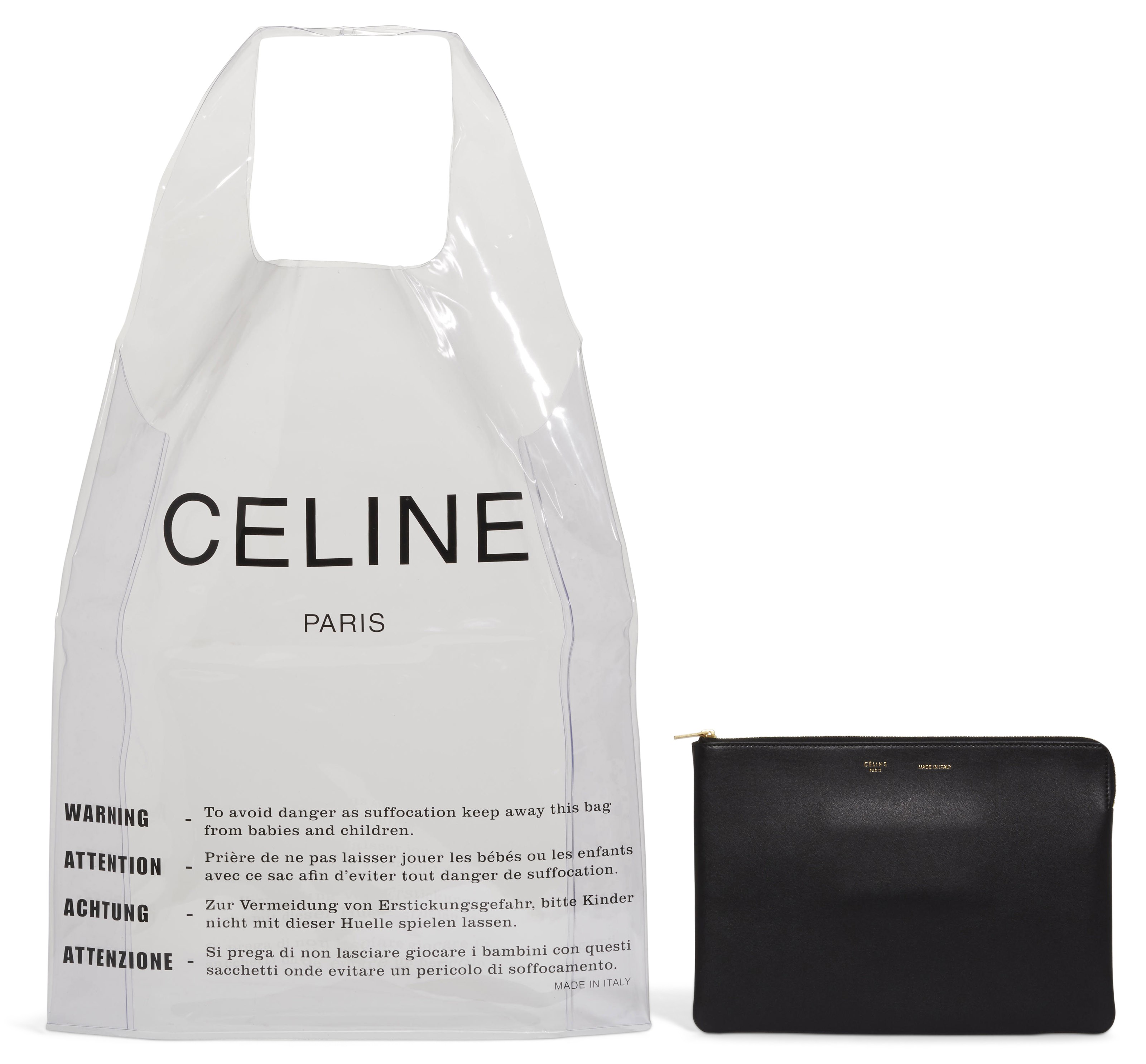 A CLEAR PVC SHOPPING BAG WITH SOLO BLACK LAMBSKIN LEATHER ZIP