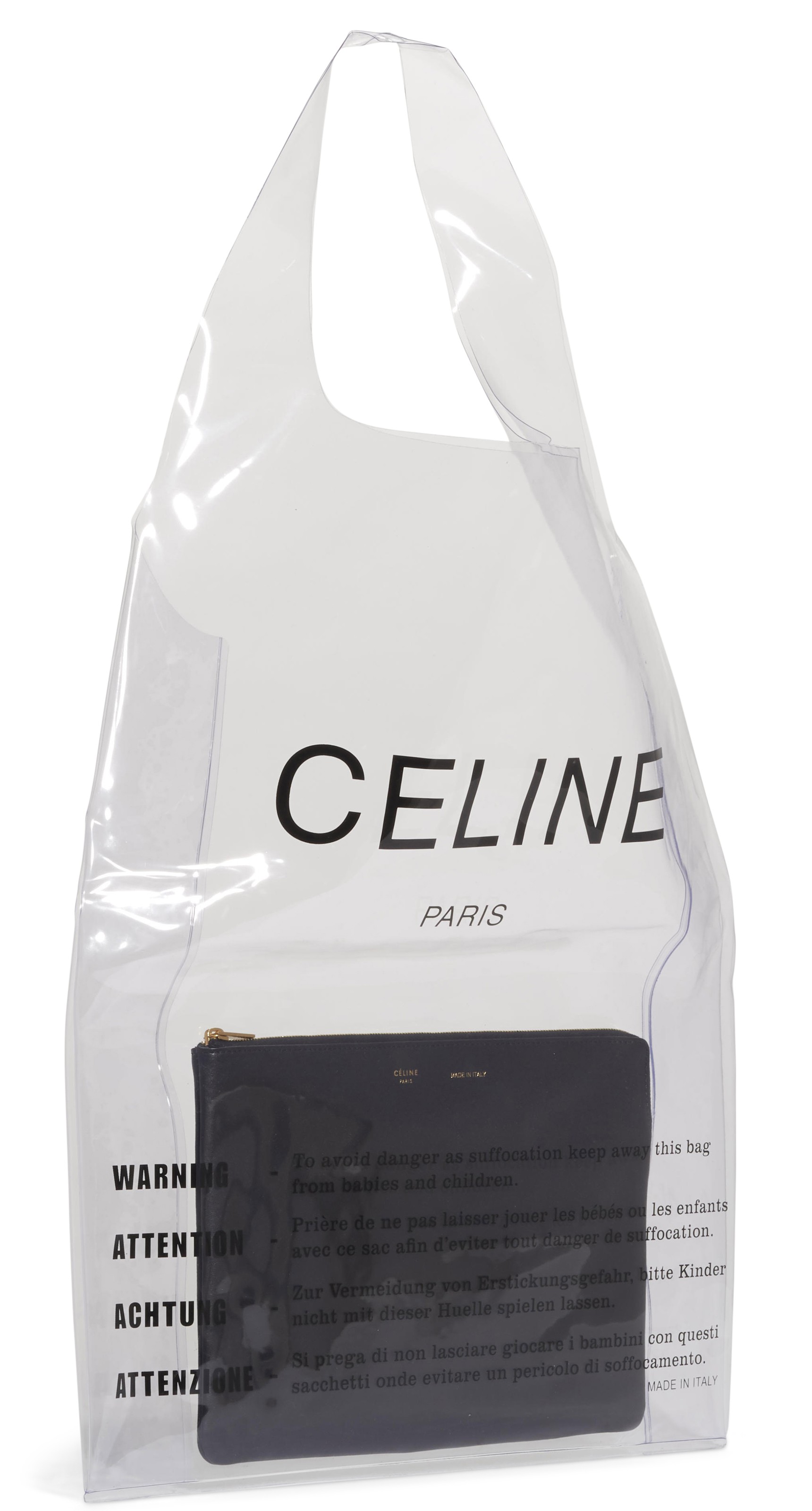 A CLEAR PVC SHOPPING BAG WITH SOLO BLACK LAMBSKIN LEATHER ZIP
