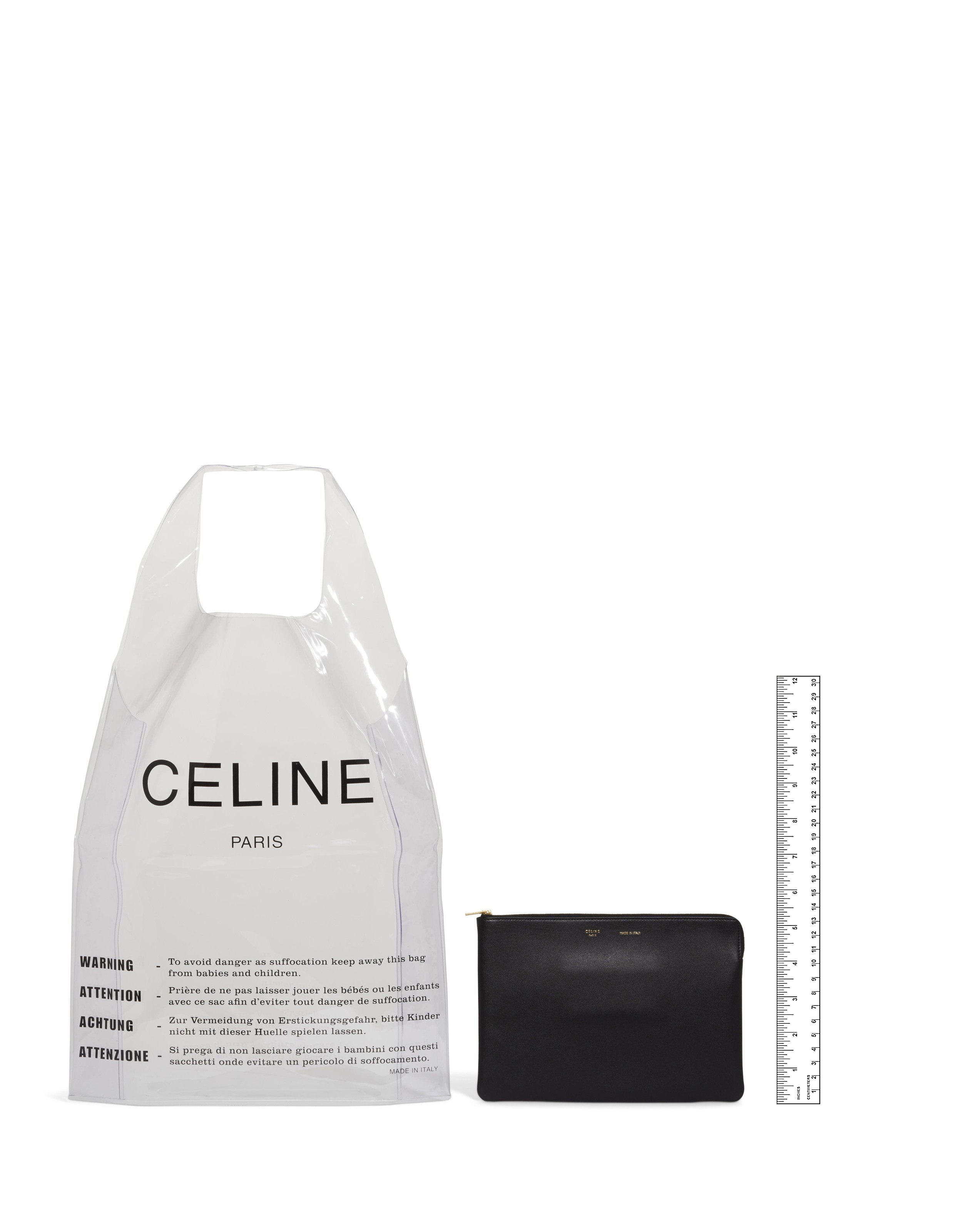 A CLEAR PVC SHOPPING BAG WITH SOLO BLACK LAMBSKIN LEATHER ZIP