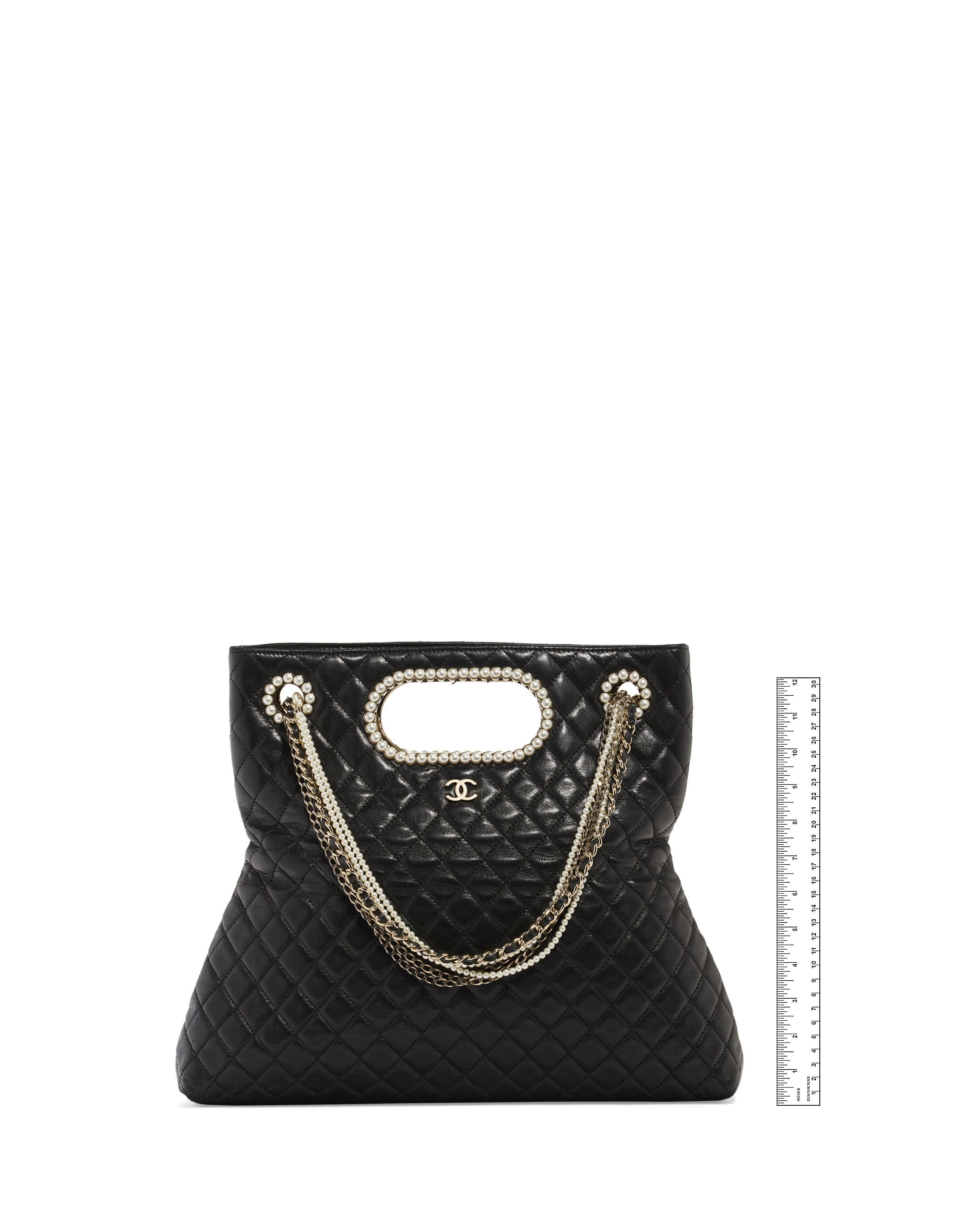 A BLACK LAMBSKIN LEATHER WESTMINSTER PEARLS CONVERTIBLE TOTE WITH