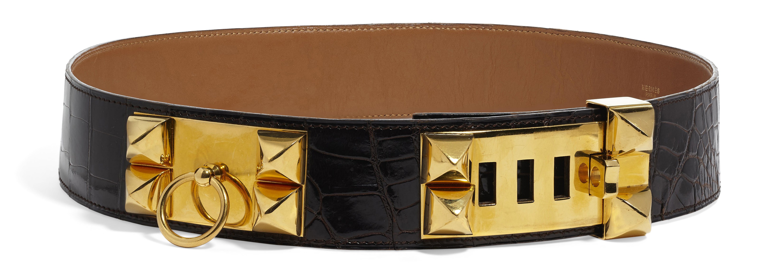 A SHINY HAVANE CAIMAN CROCODILE COLLIER DE CHIEN BELT WITH  display picture 2