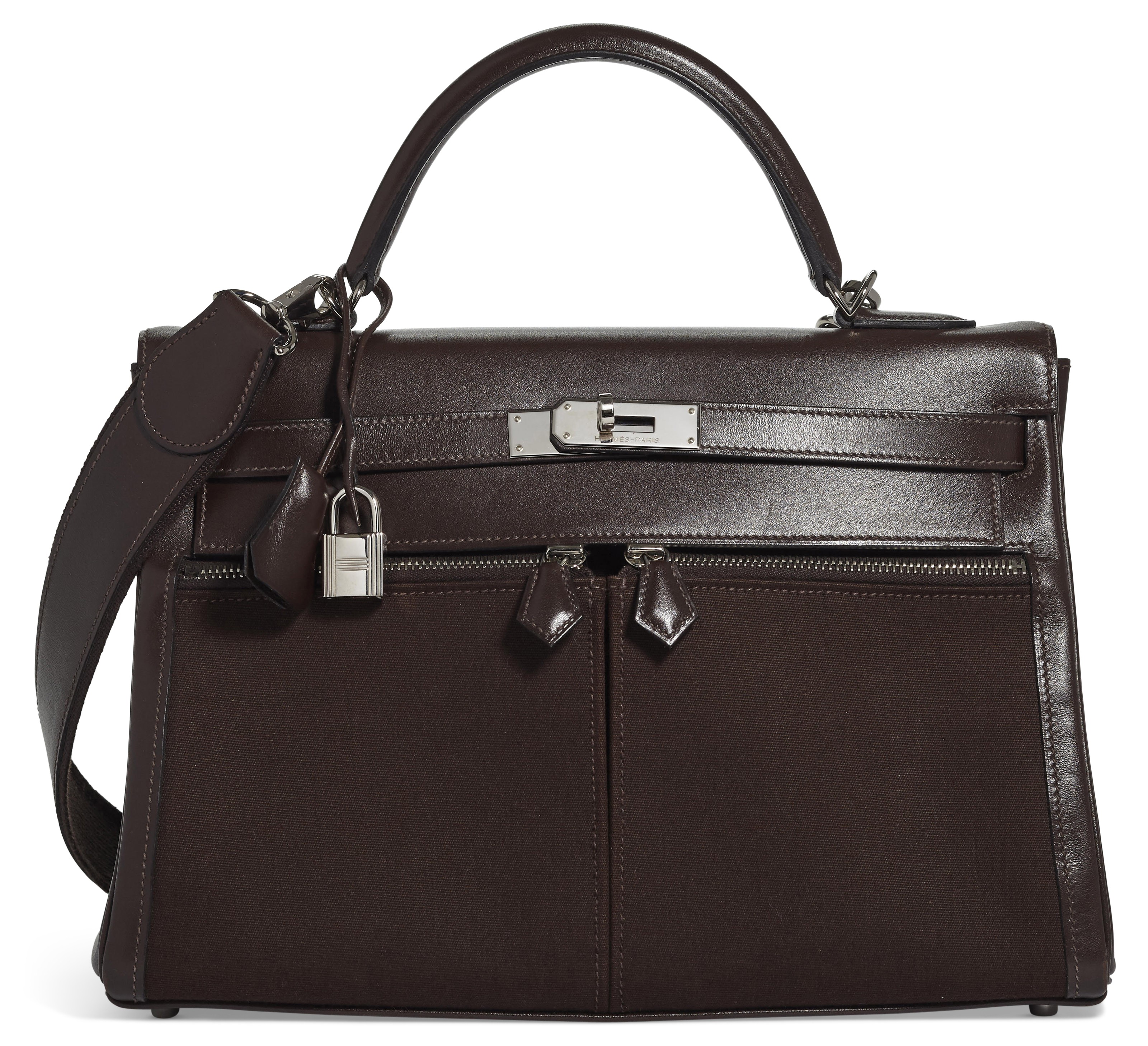 A CHOCOLAT CALFBOX LEATHER CANVAS KELLY LAKIS 32 WITH PALLADIUM HARDWARE HERMES 2006 Christie s