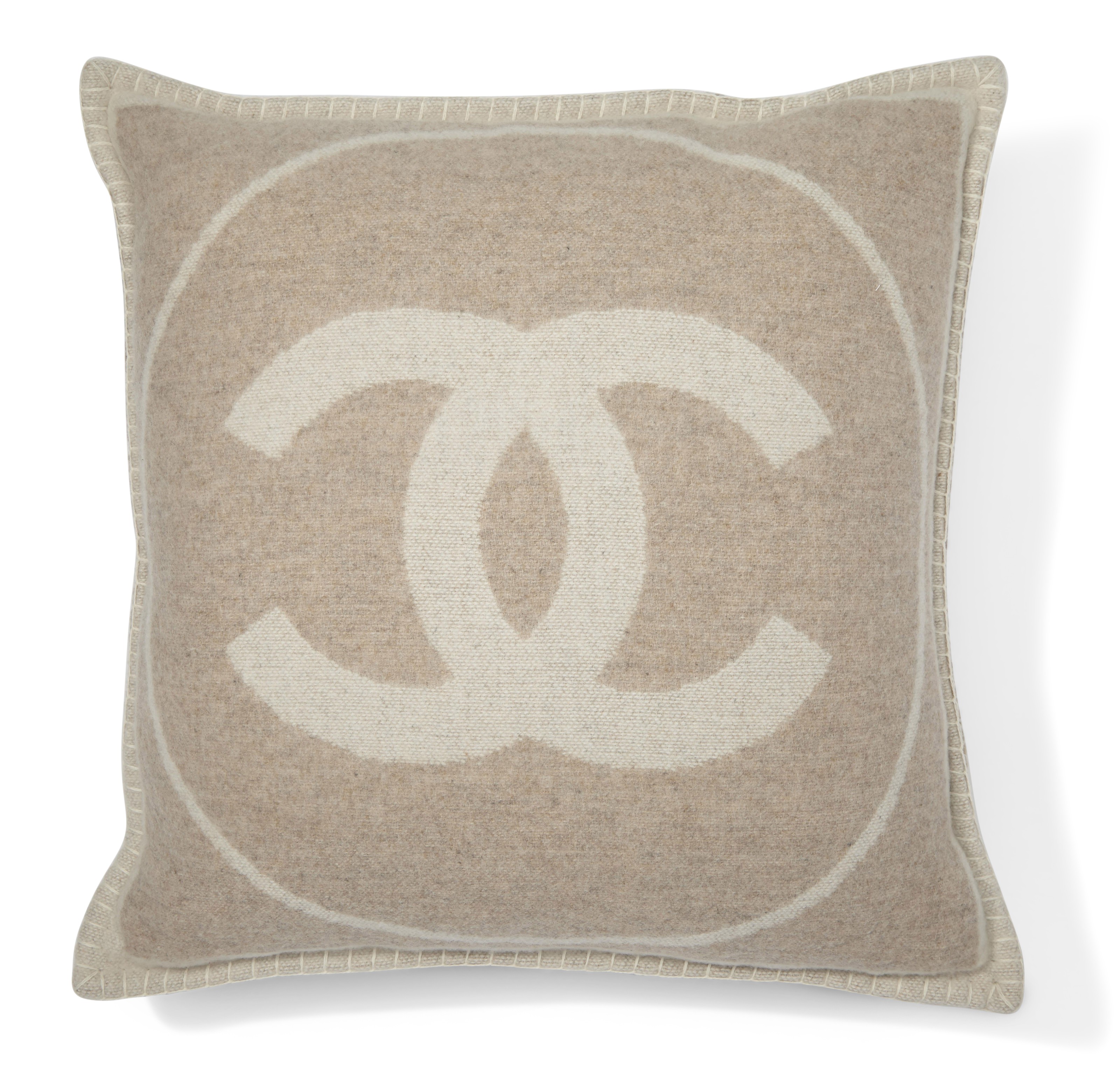 A Ivory Beige Wool Cashmere Throw Pillow Chanel 2000s