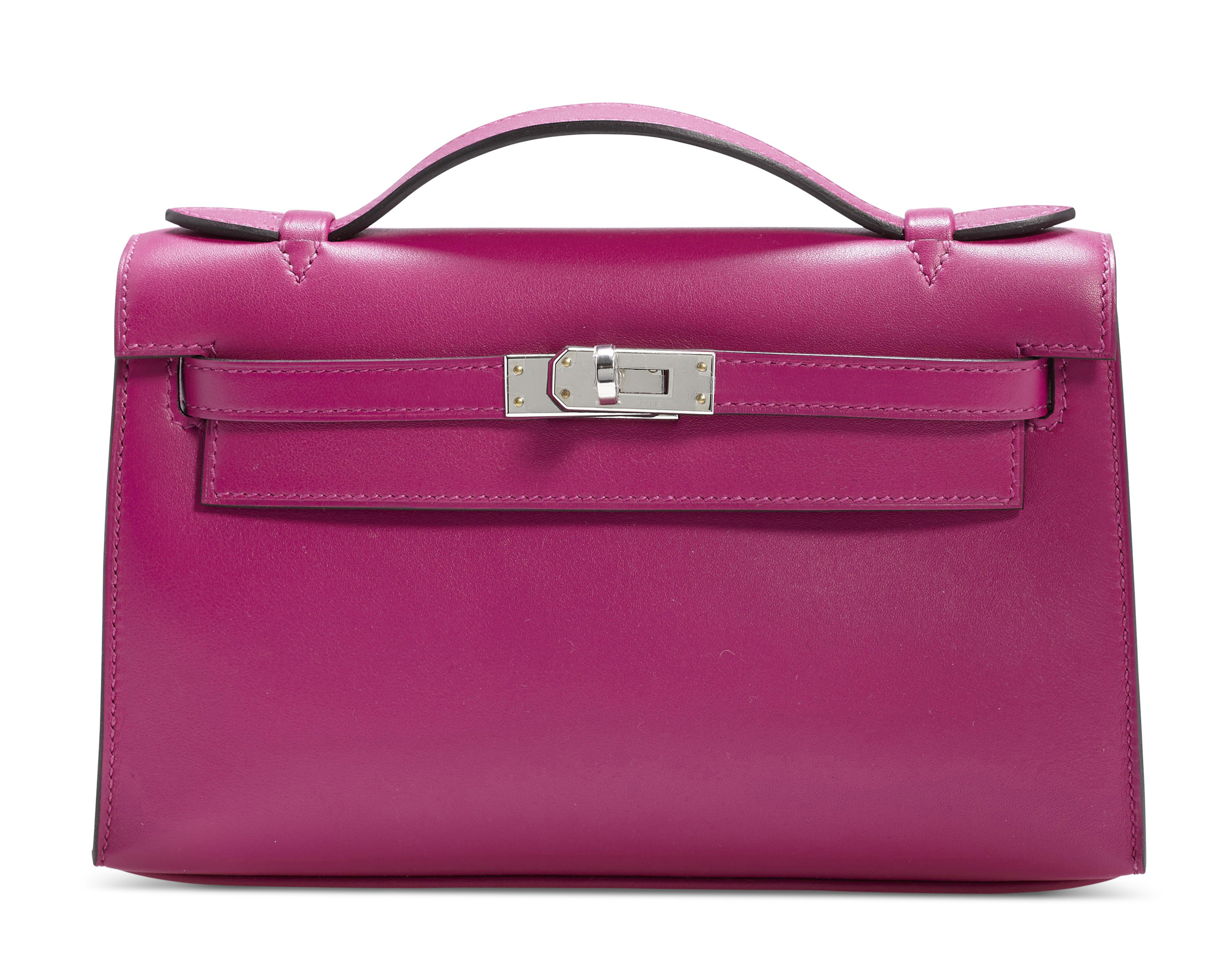 A ROSE POURPRE SWIFT LEATHER KELLY POCHETTE WITH PALLADIUM