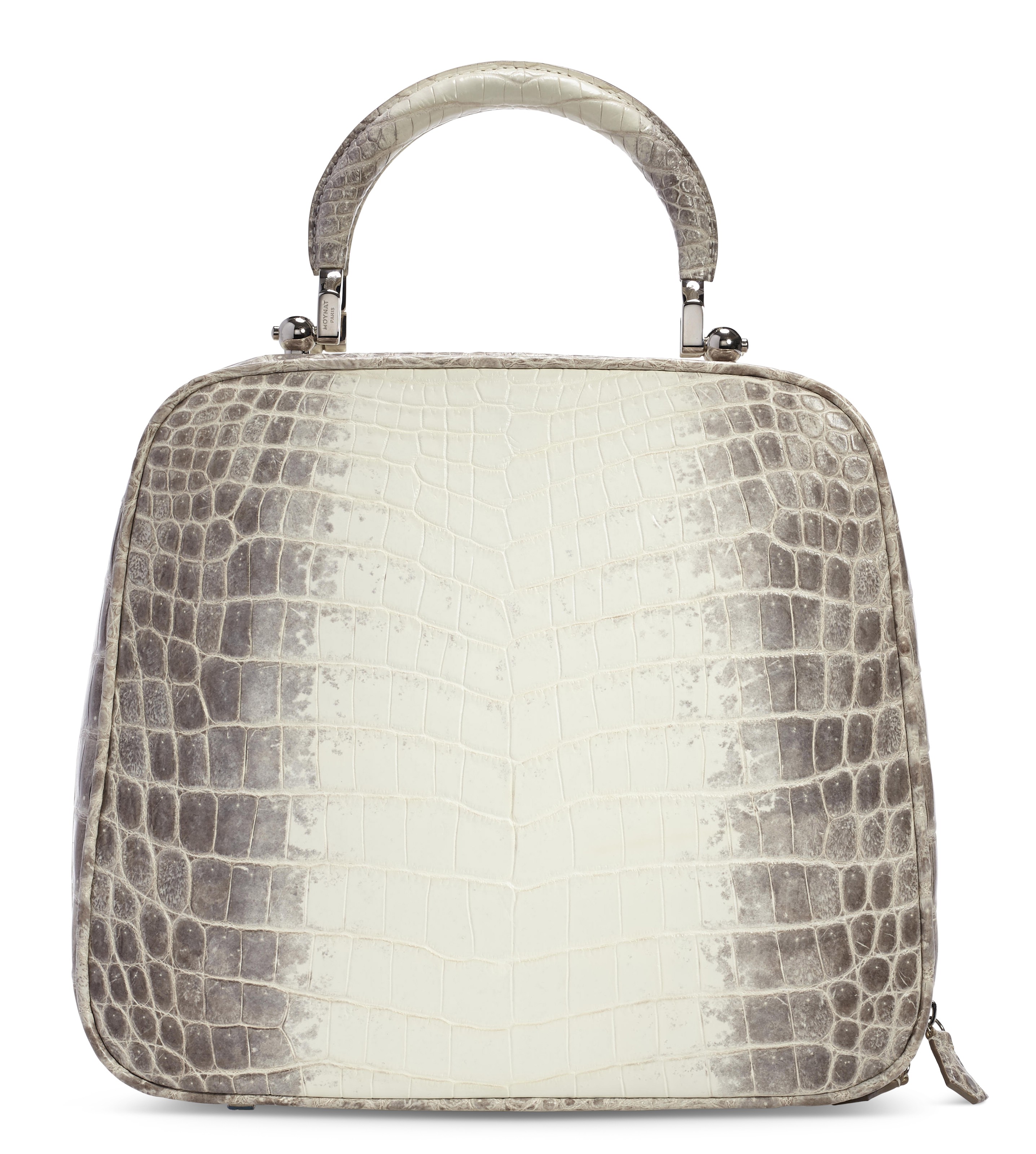A MATTE IVORY CROCODILE PARADIS PM BAG WITH SILVER HARDWARE
